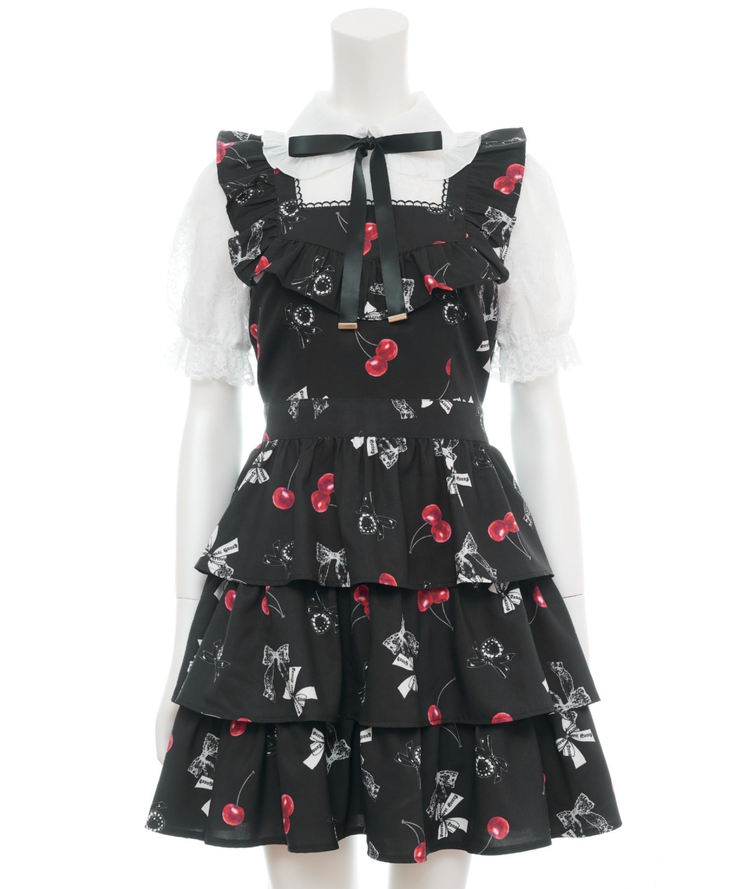 シークレットハニー Secret Honey リボン×チェリープリントワンピース （クロ） クロ