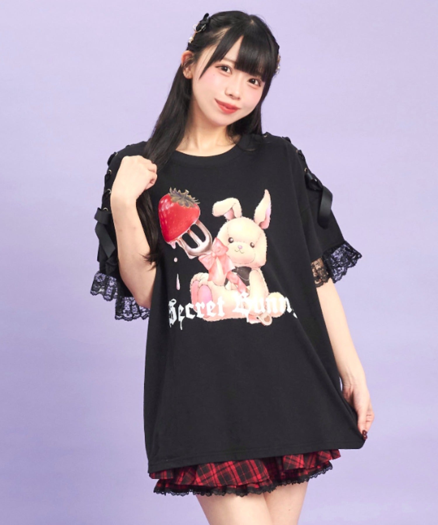シークレットハニー Secret Honey 肩レースアップオリジナルプリントTシャツ （Sクロ） Sクロ