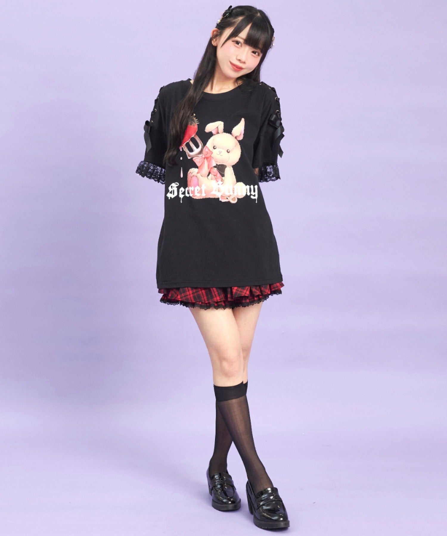 シークレットハニー Secret Honey 肩レースアップオリジナルプリントTシャツ （Sクロ） Sクロ