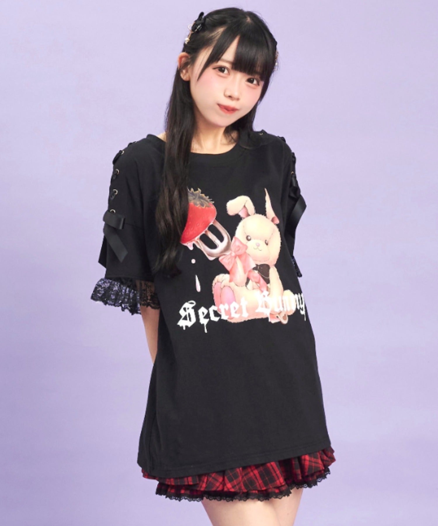 シークレットハニー Secret Honey 肩レースアップオリジナルプリントTシャツ （Sクロ） Sクロ