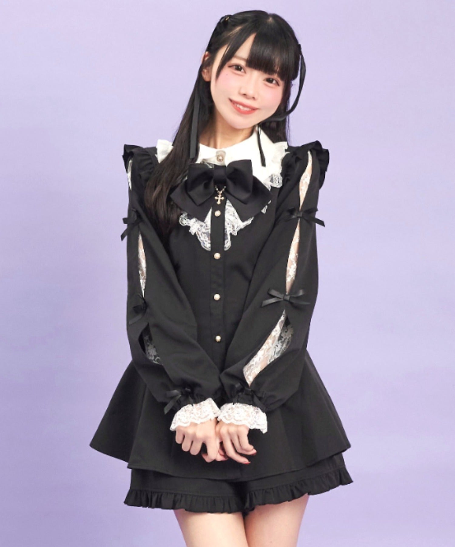 シークレットハニー Secret Honey 袖スリットレースフリルセットアップ （クロ） クロ