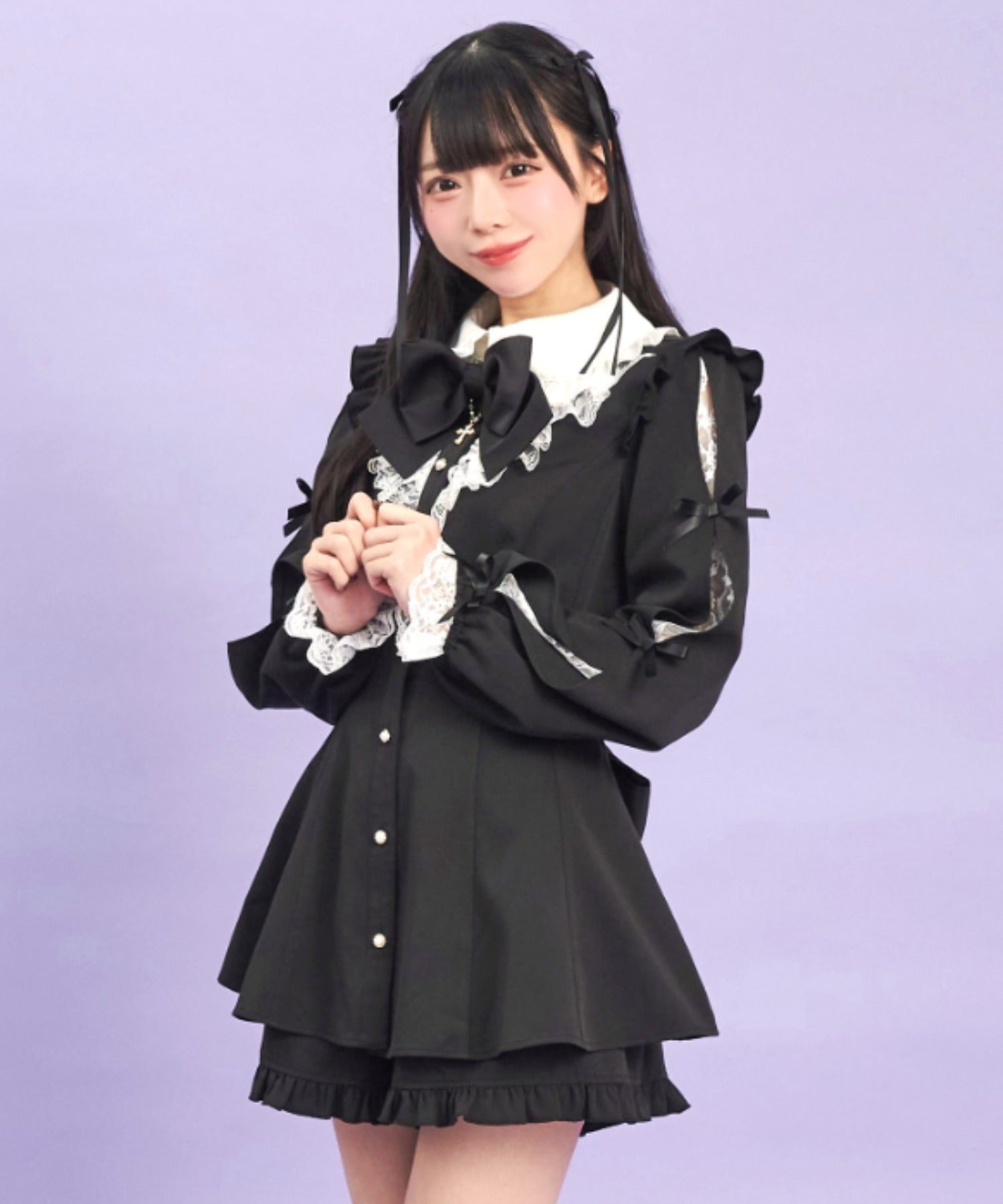 シークレットハニー Secret Honey 袖スリットレースフリルセットアップ （クロ） クロ