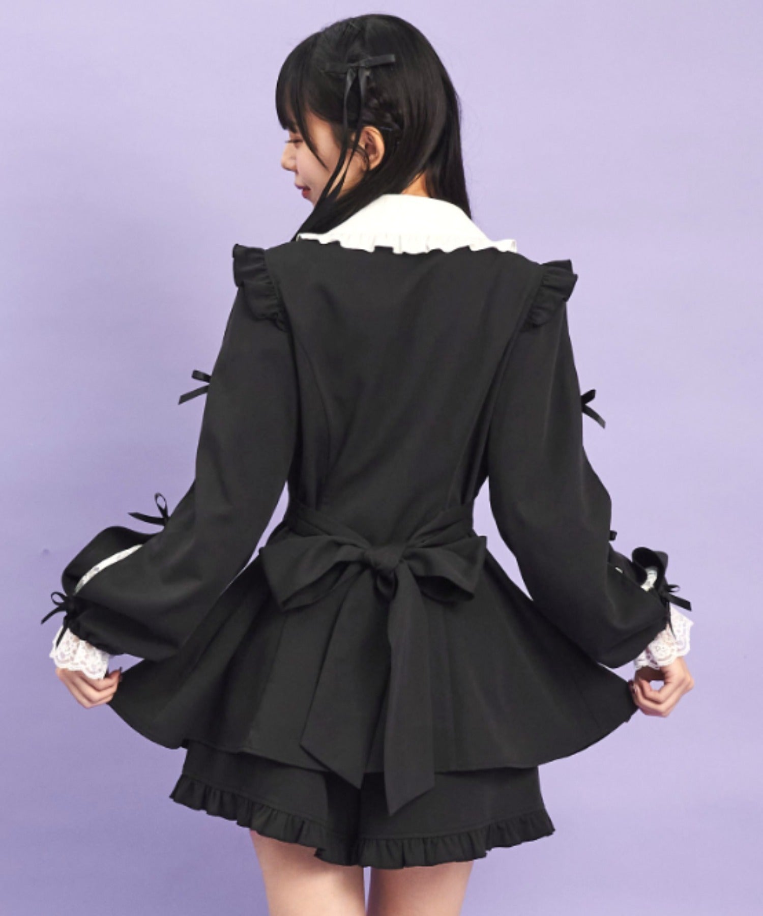 シークレットハニー Secret Honey 袖スリットレースフリルセットアップ （クロ） クロ