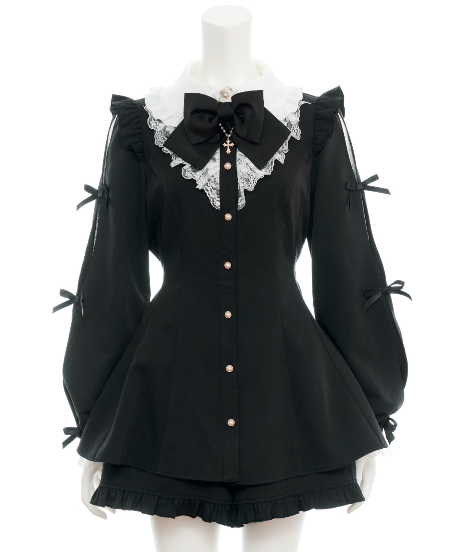 シークレットハニー Secret Honey 袖スリットレースフリルセットアップ （クロ） クロ