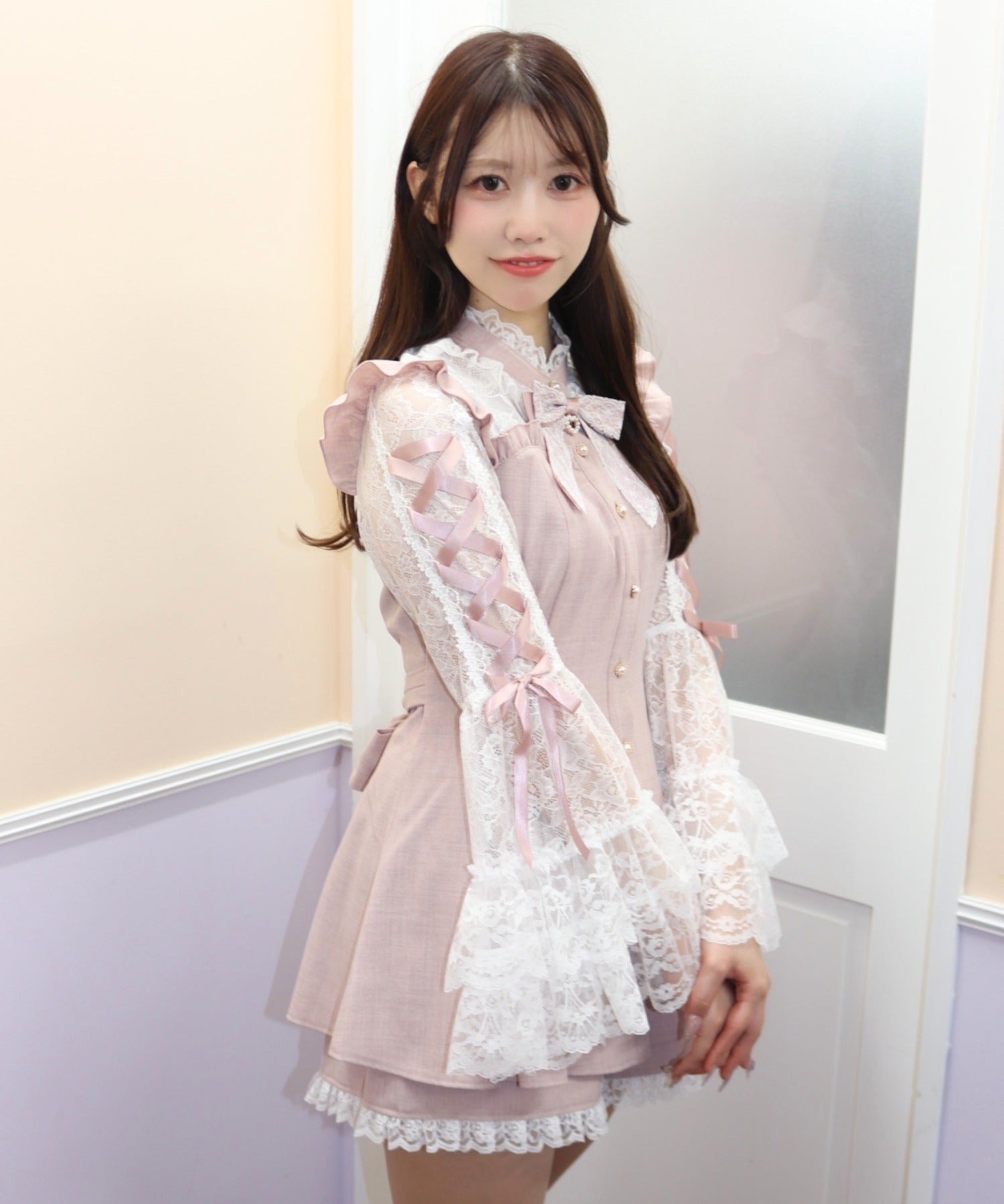 シークレットハニー Secret Honey ビスチェ風切替姫袖セットアップ （ピンク） ピンク