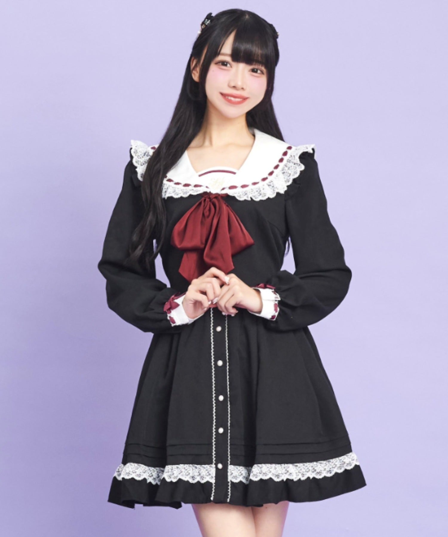 シークレットハニー Secret Honey レースフリルセーラーカラーワンピース （クロ） クロ