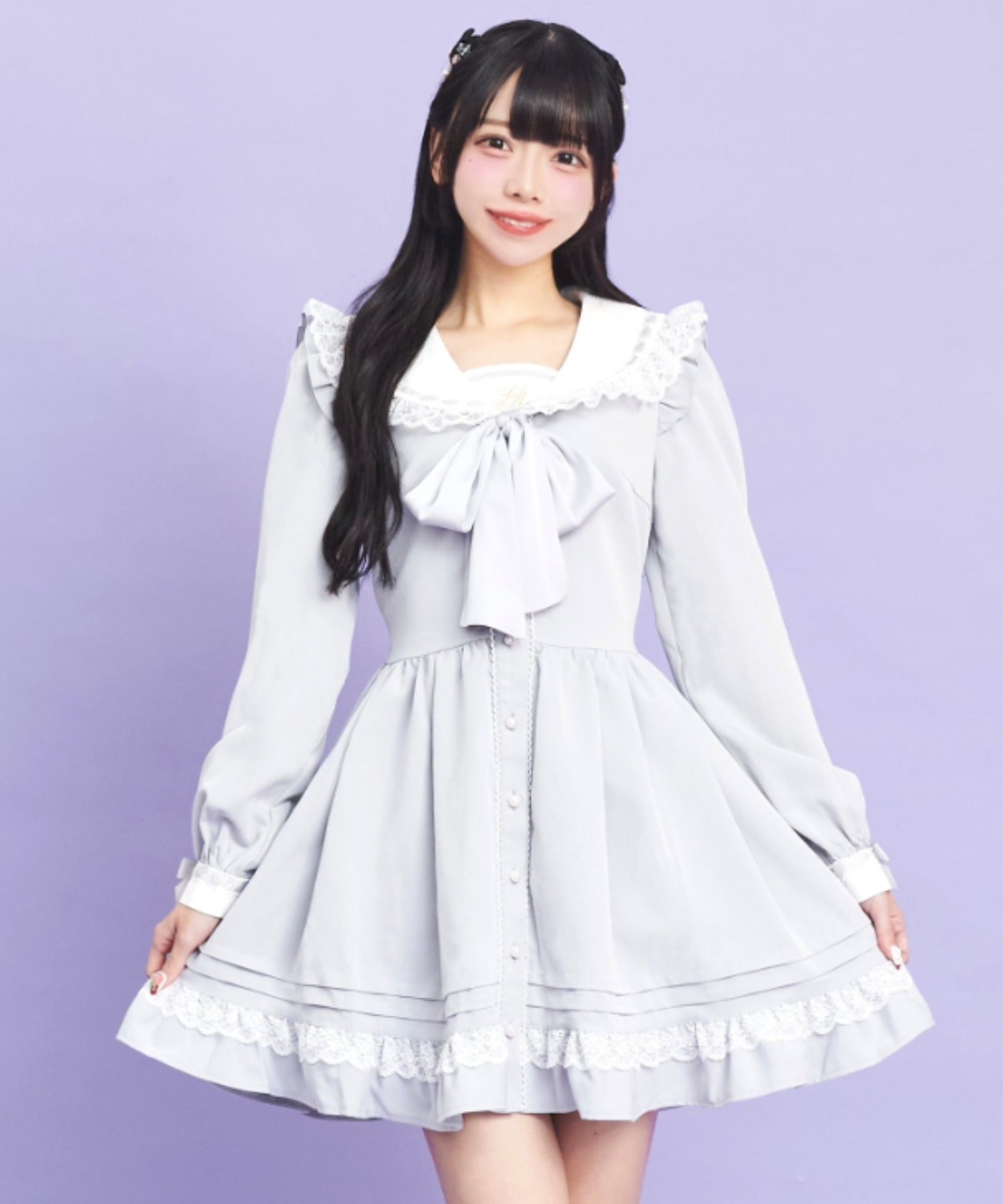 シークレットハニー Secret Honey レースフリルセーラーカラーワンピース （グレー） グレー