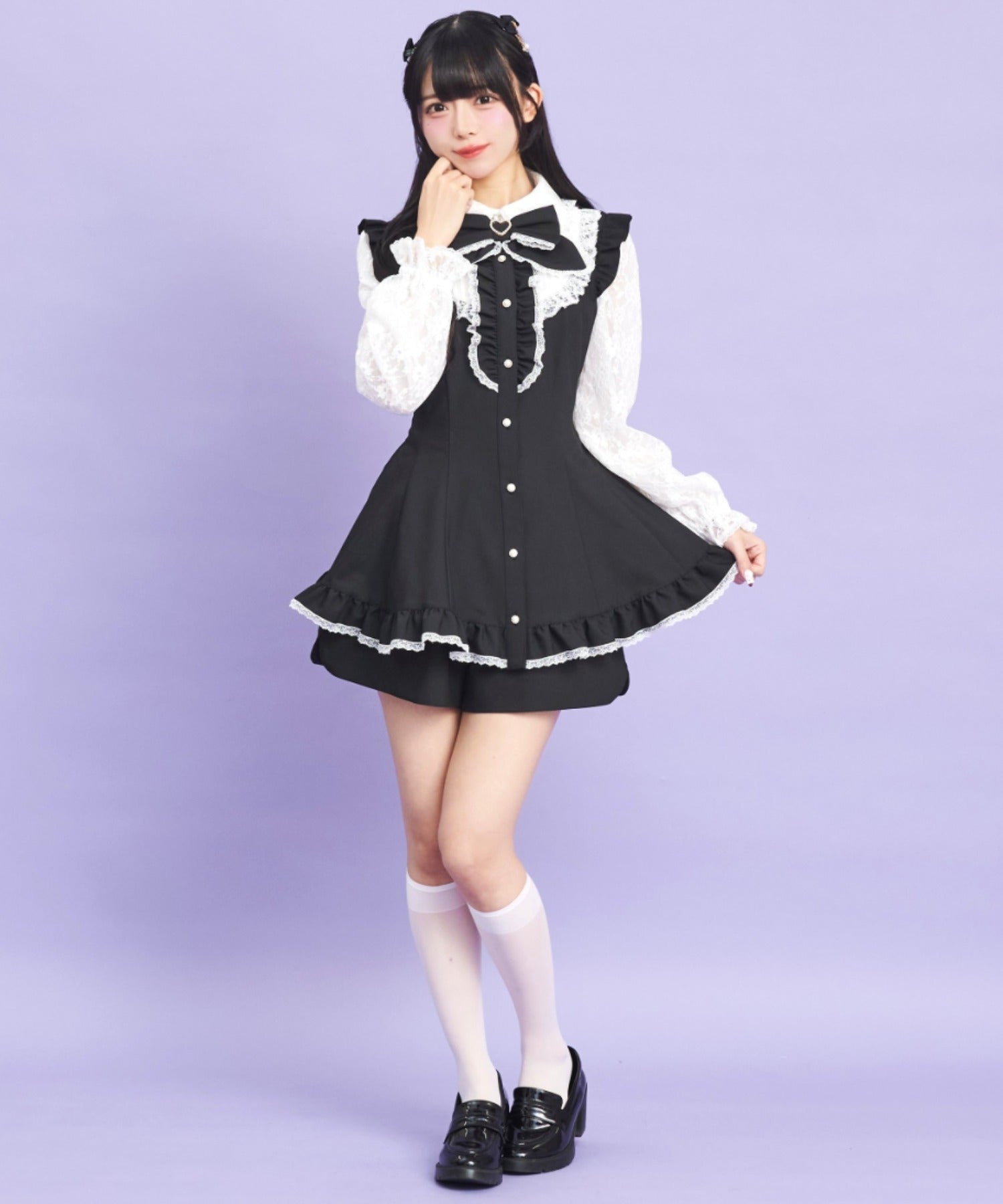 シークレットハニー Secret Honey 裾フリルレースヨーク長袖セットアップ （クロ） クロ