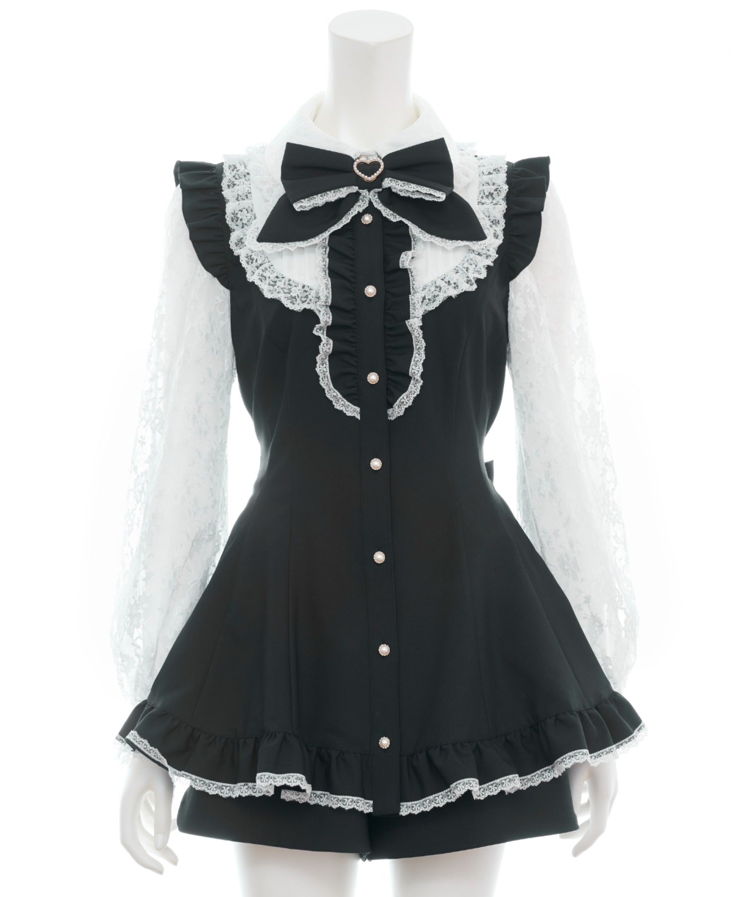 シークレットハニー Secret Honey 裾フリルレースヨーク長袖セットアップ （クロ） クロ