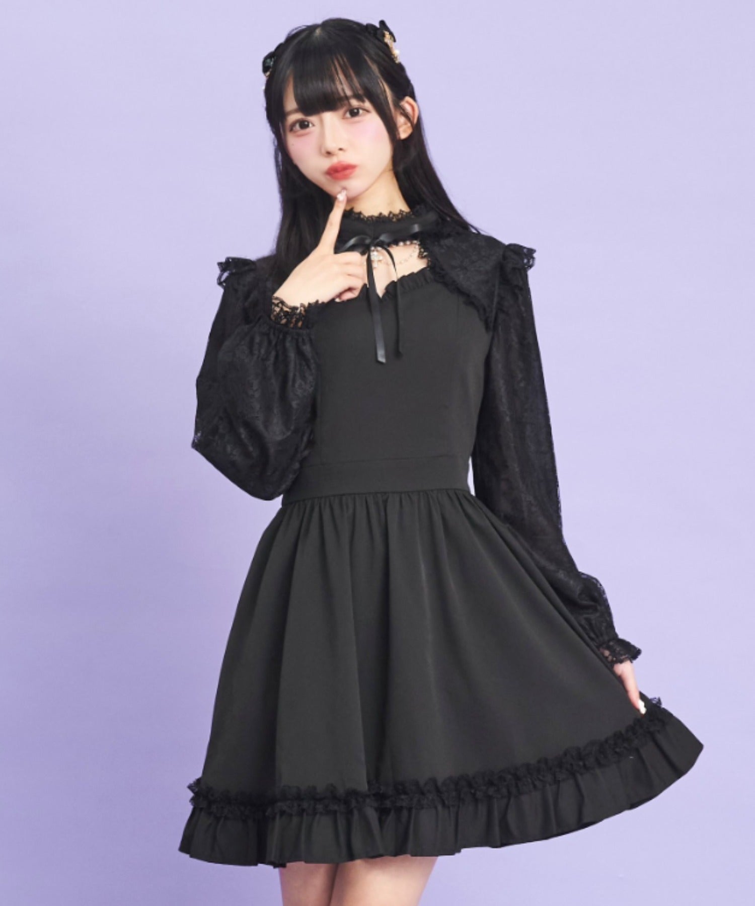 シークレットハニー Secret Honey アクセサリー付レース切替ワンピース （クロ） クロ