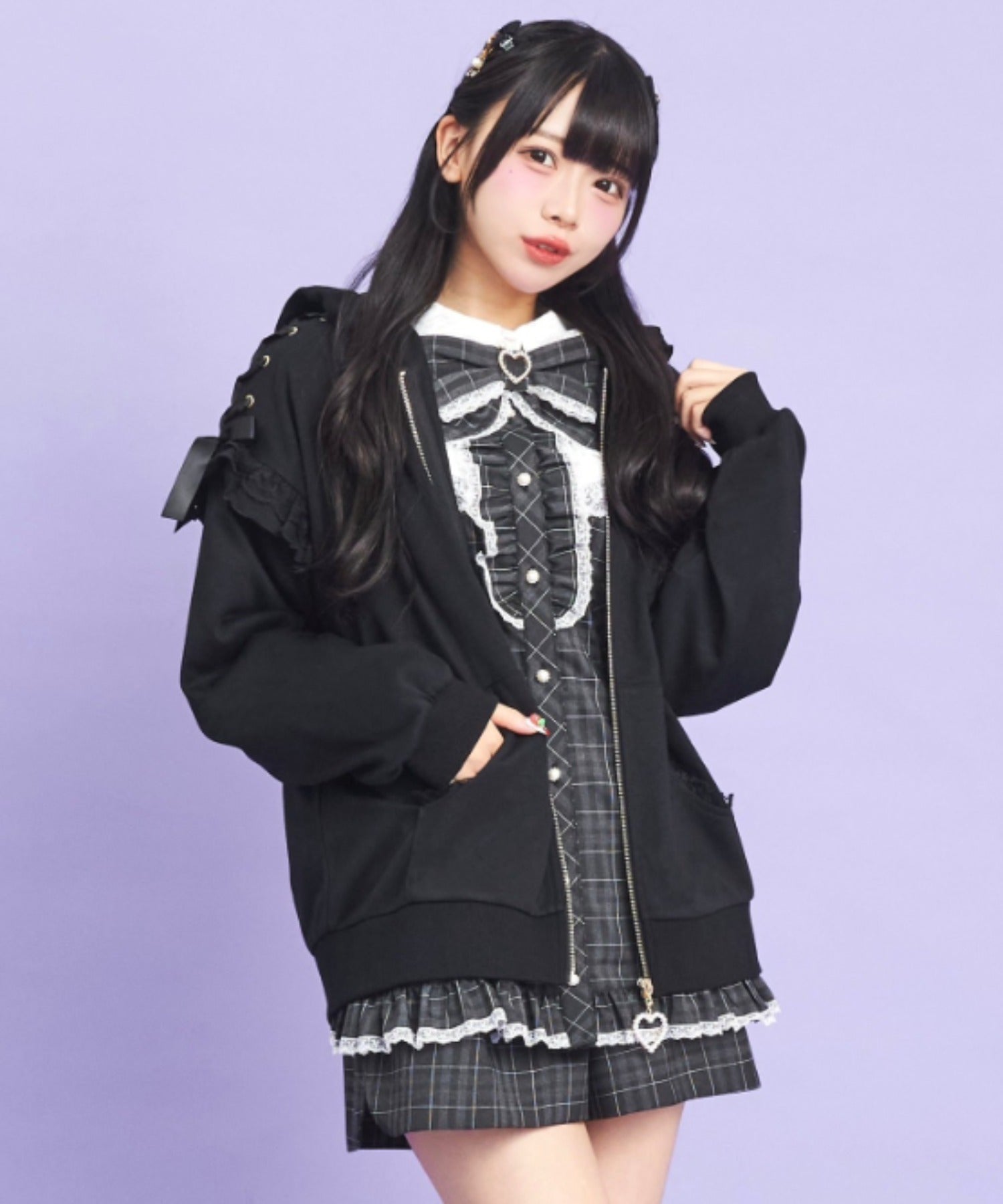 シークレットハニー Secret Honey レースZIPパーカー （クロ） クロ