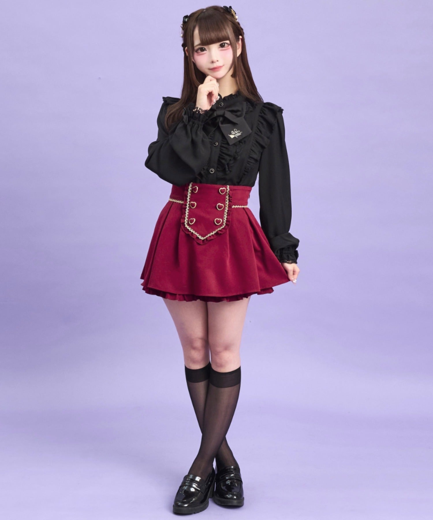 シークレットハニー Secret Honey スタンドカラーダブルフリルブラウス （クロ） クロ