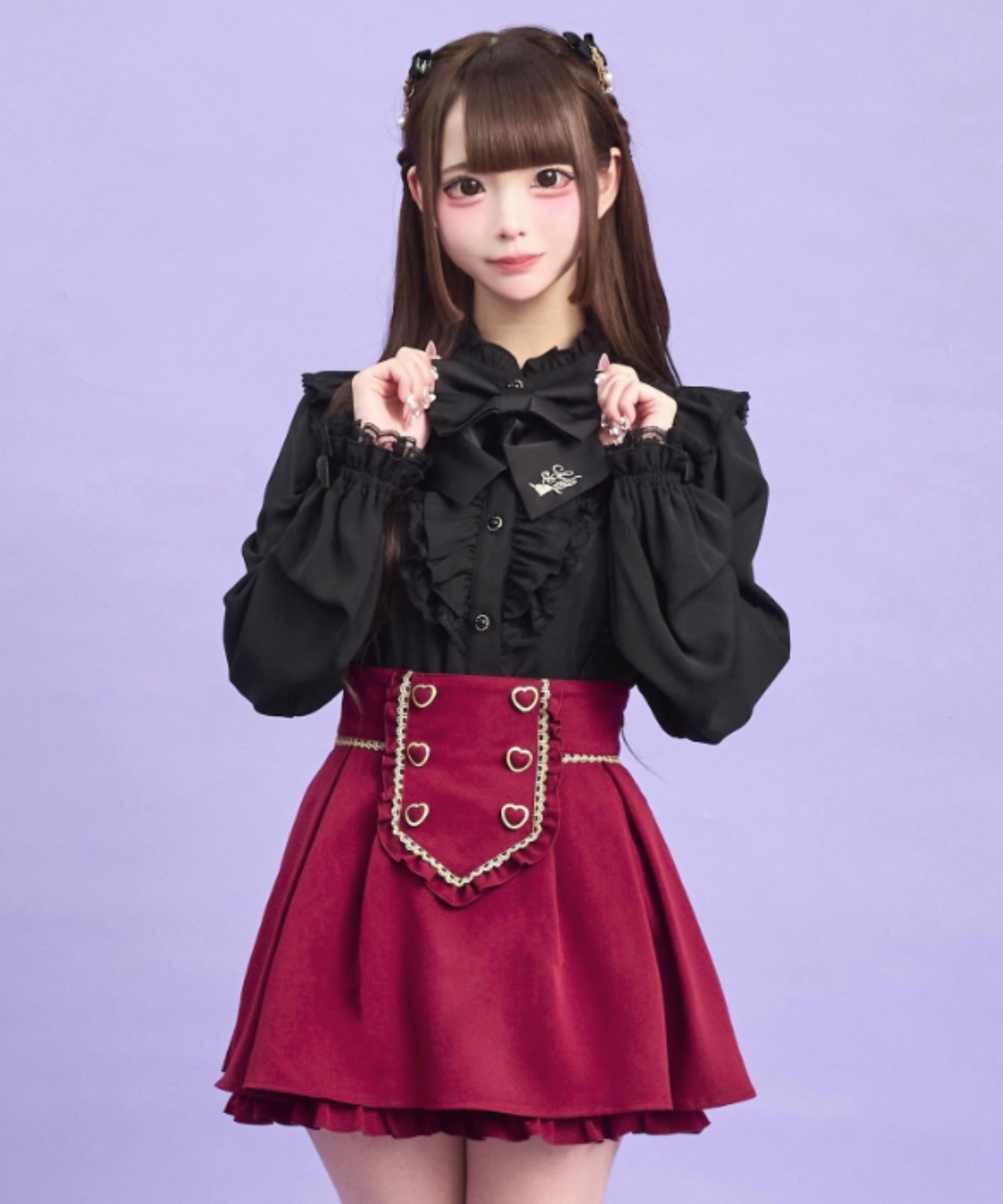 シークレットハニー Secret Honey スタンドカラーダブルフリルブラウス （クロ） クロ