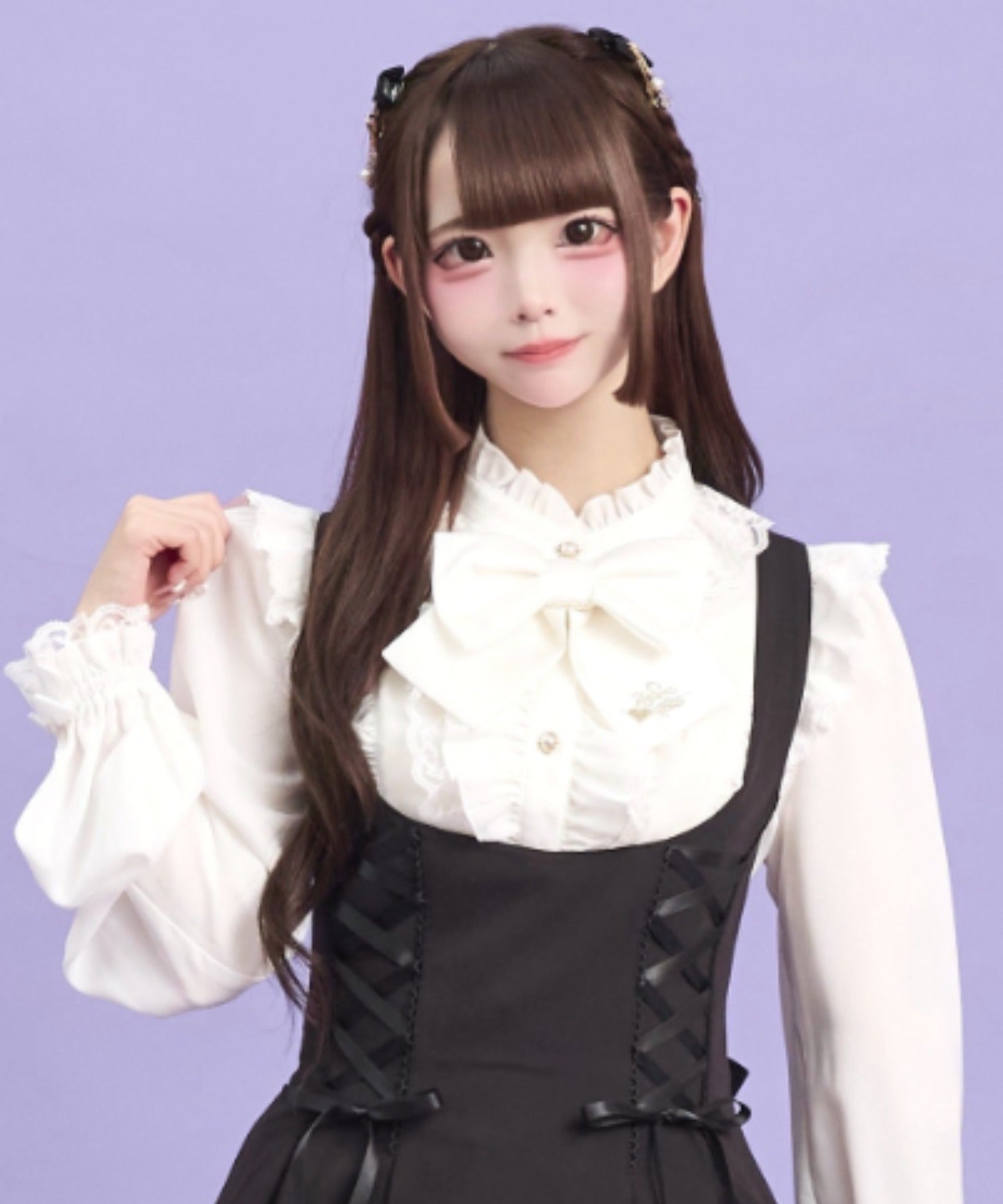 シークレットハニー Secret Honey スタンドカラーダブルフリルブラウス （ホワイト） ホワイト