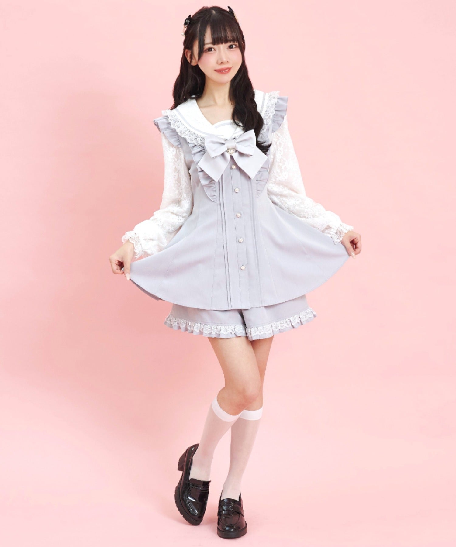 シークレットハニー Secret Honey レースセーラー襟セットアップ （グレー） グレー