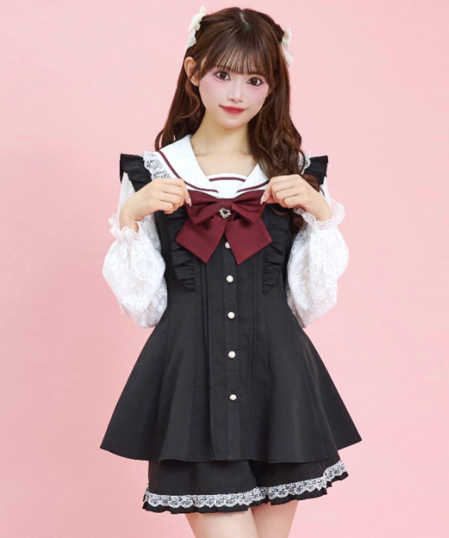 シークレットハニー Secret Honey レースセーラー襟セットアップ （クロ） クロ