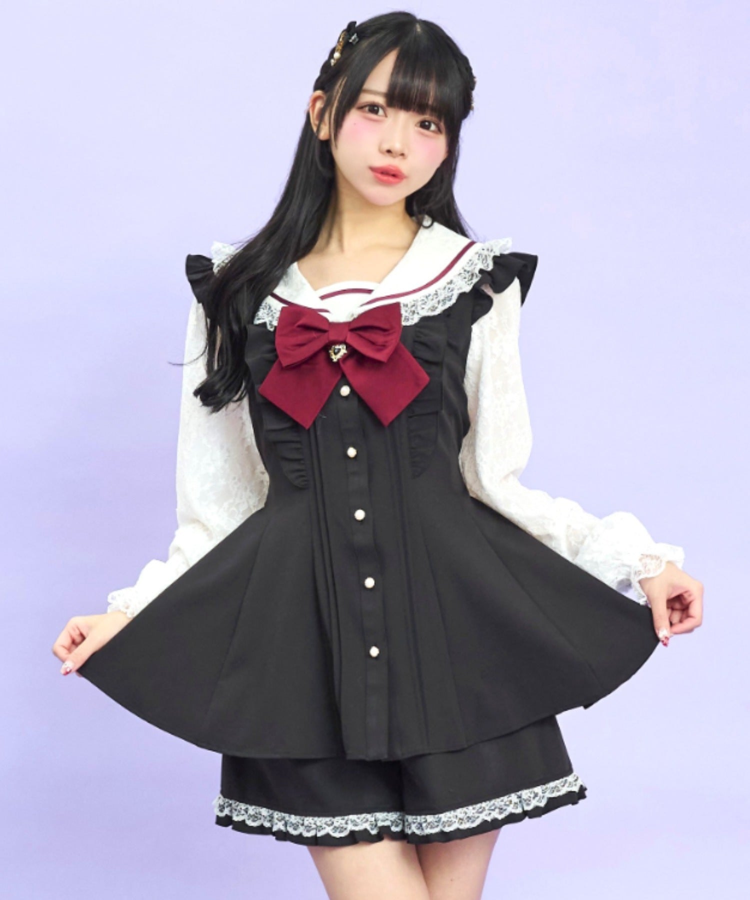 シークレットハニー Secret Honey レースセーラー襟セットアップ （クロ） クロ