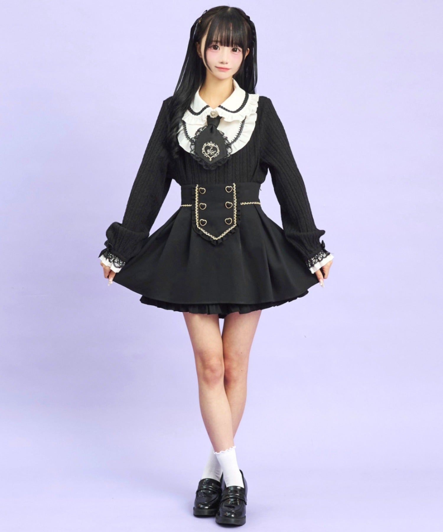 シークレットハニー Secret Honey ネクタイ付ヨークドッキングトップス （クロ） クロ