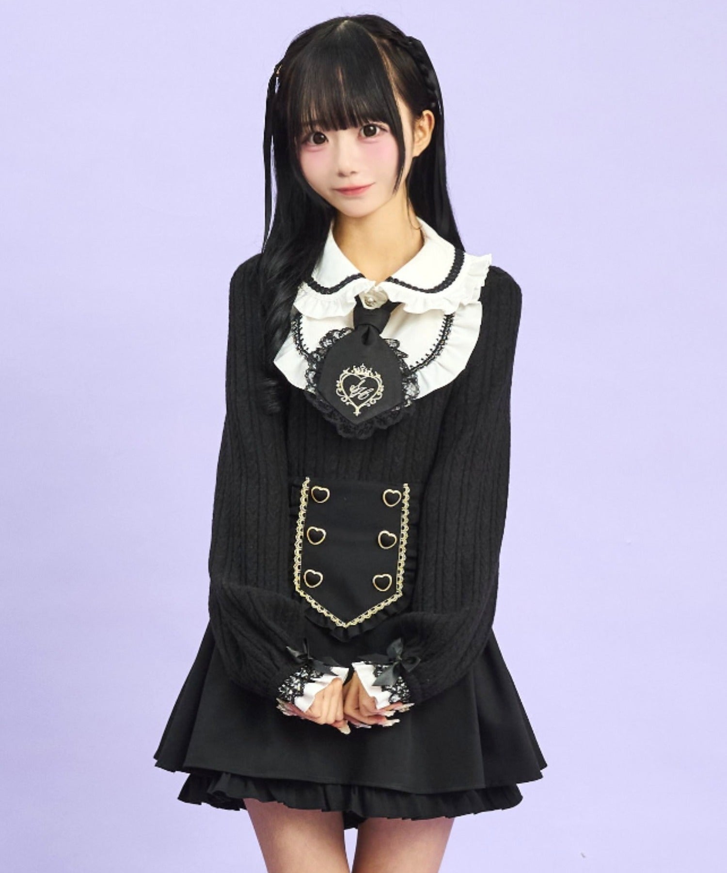 シークレットハニー Secret Honey ネクタイ付ヨークドッキングトップス （クロ） クロ