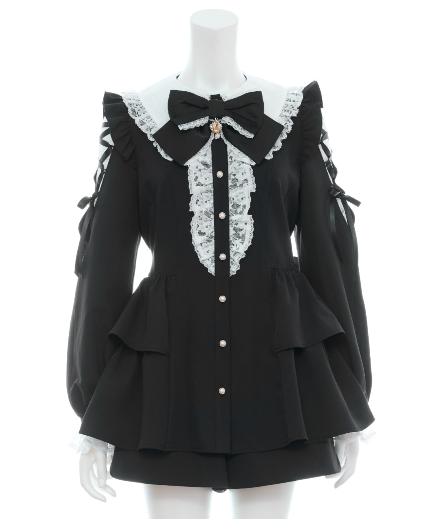 シークレットハニー Secret Honey ロングポイントカラーショルダーレースアップセットアップ （クロ） クロ