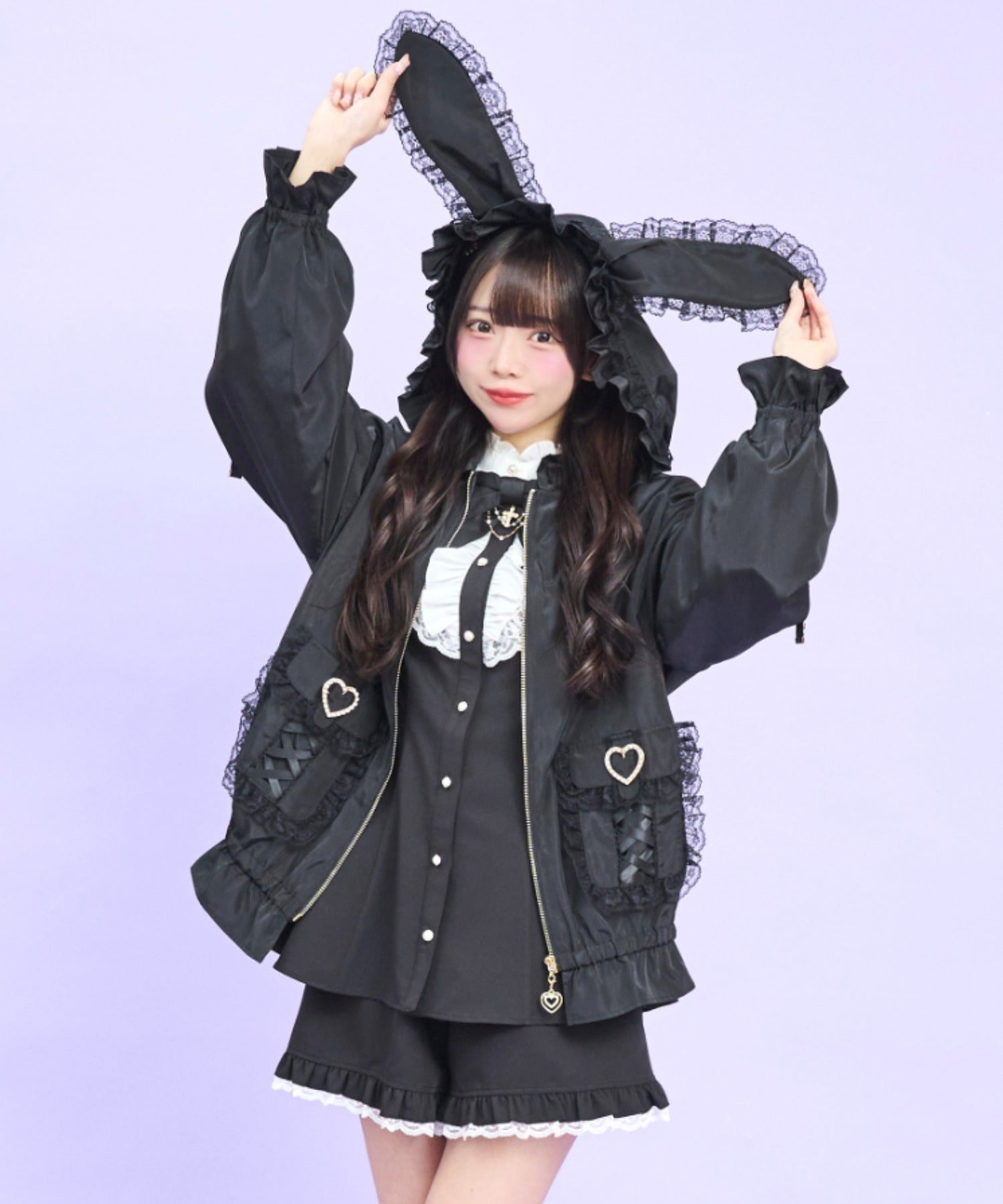 シークレットハニー Secret Honey うさ耳ハートバックルポケットブルゾン （クロ） クロ