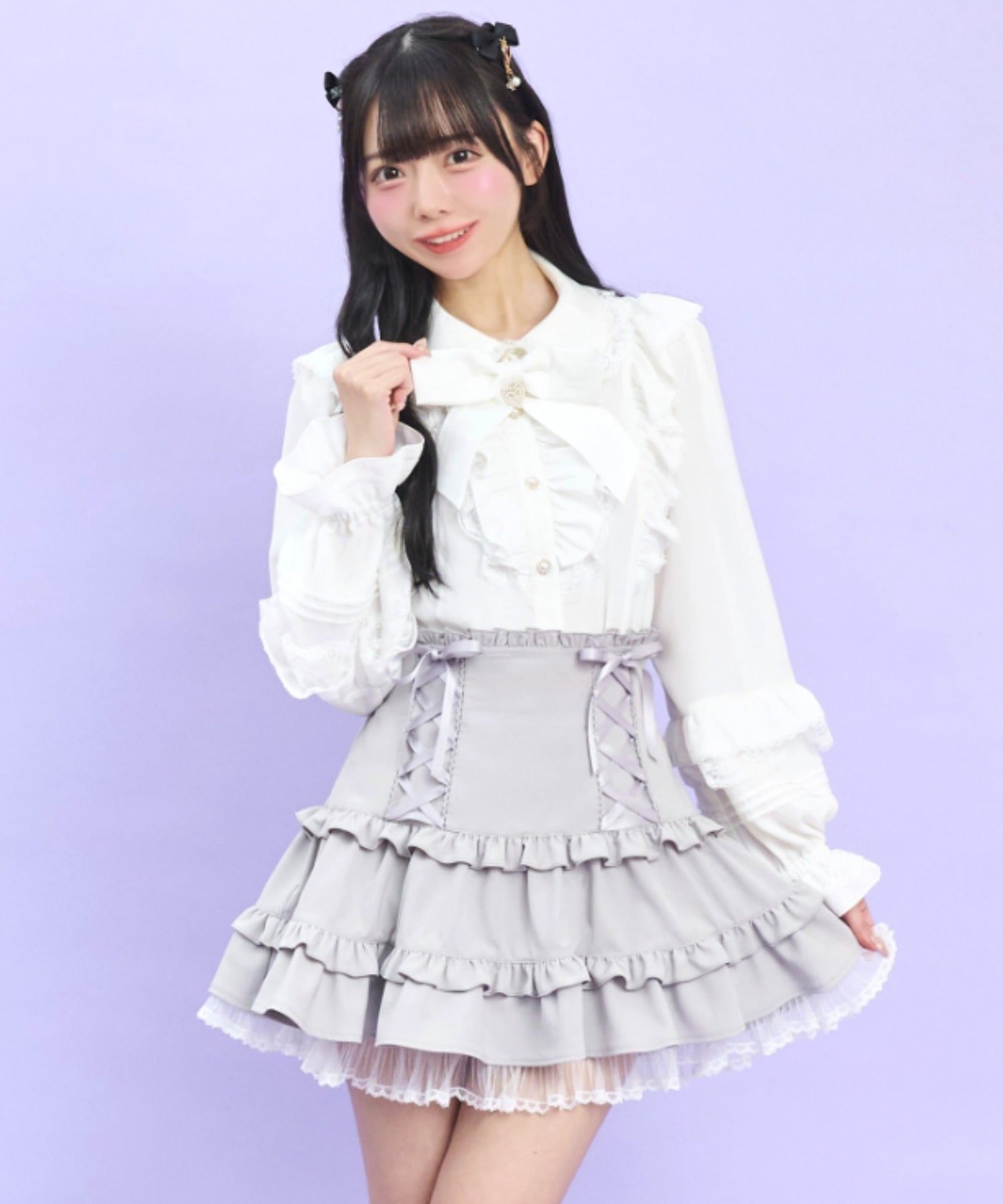 シークレットハニー Secret Honey レースアップティアードスカパン （グレー） グレー