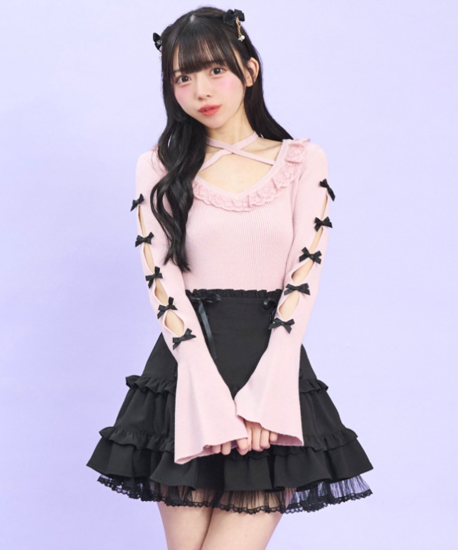 シークレットハニー Secret Honey 袖スリットニットトップス （ピンク） ピンク