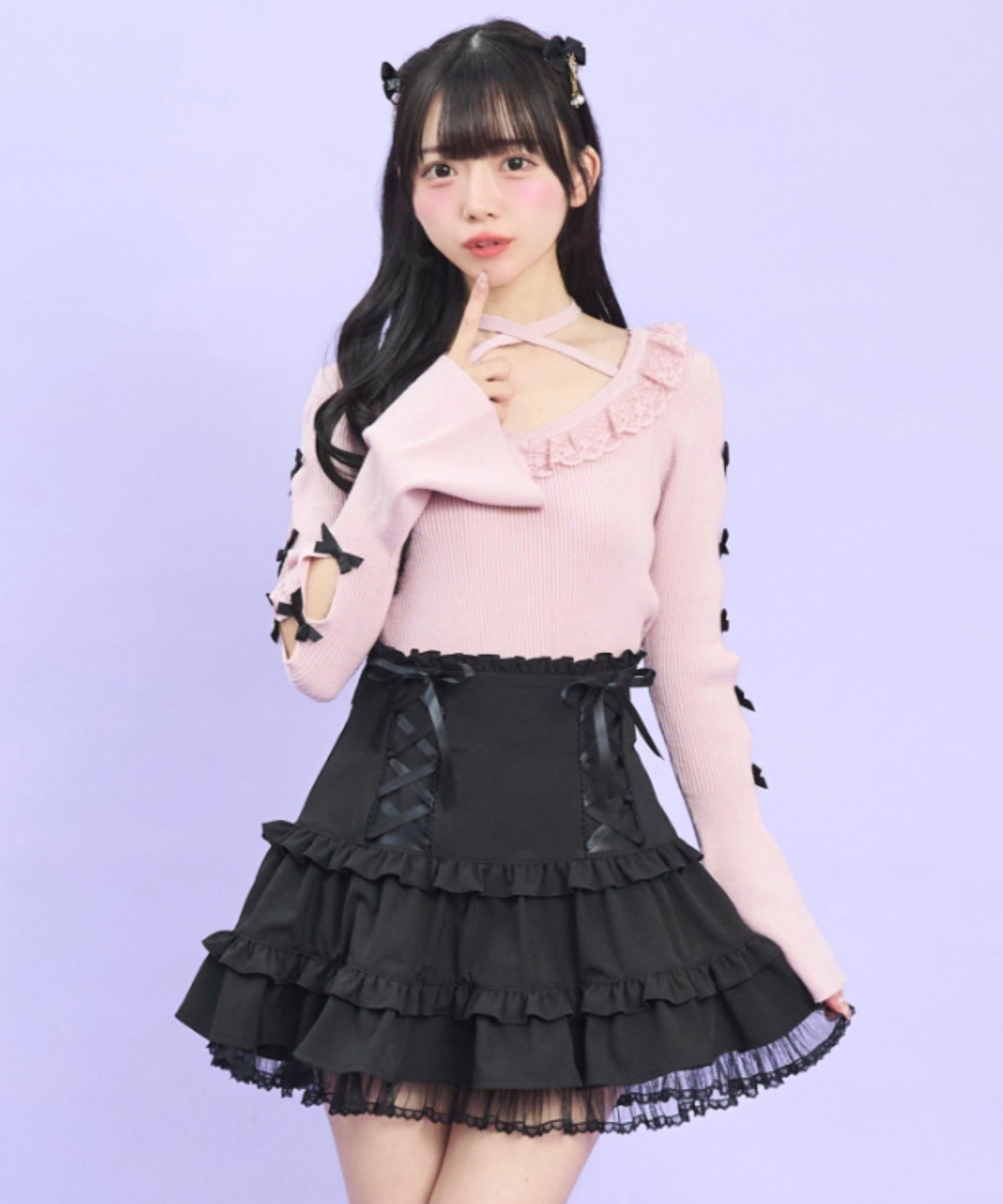 シークレットハニー Secret Honey 袖スリットニットトップス （ピンク） ピンク