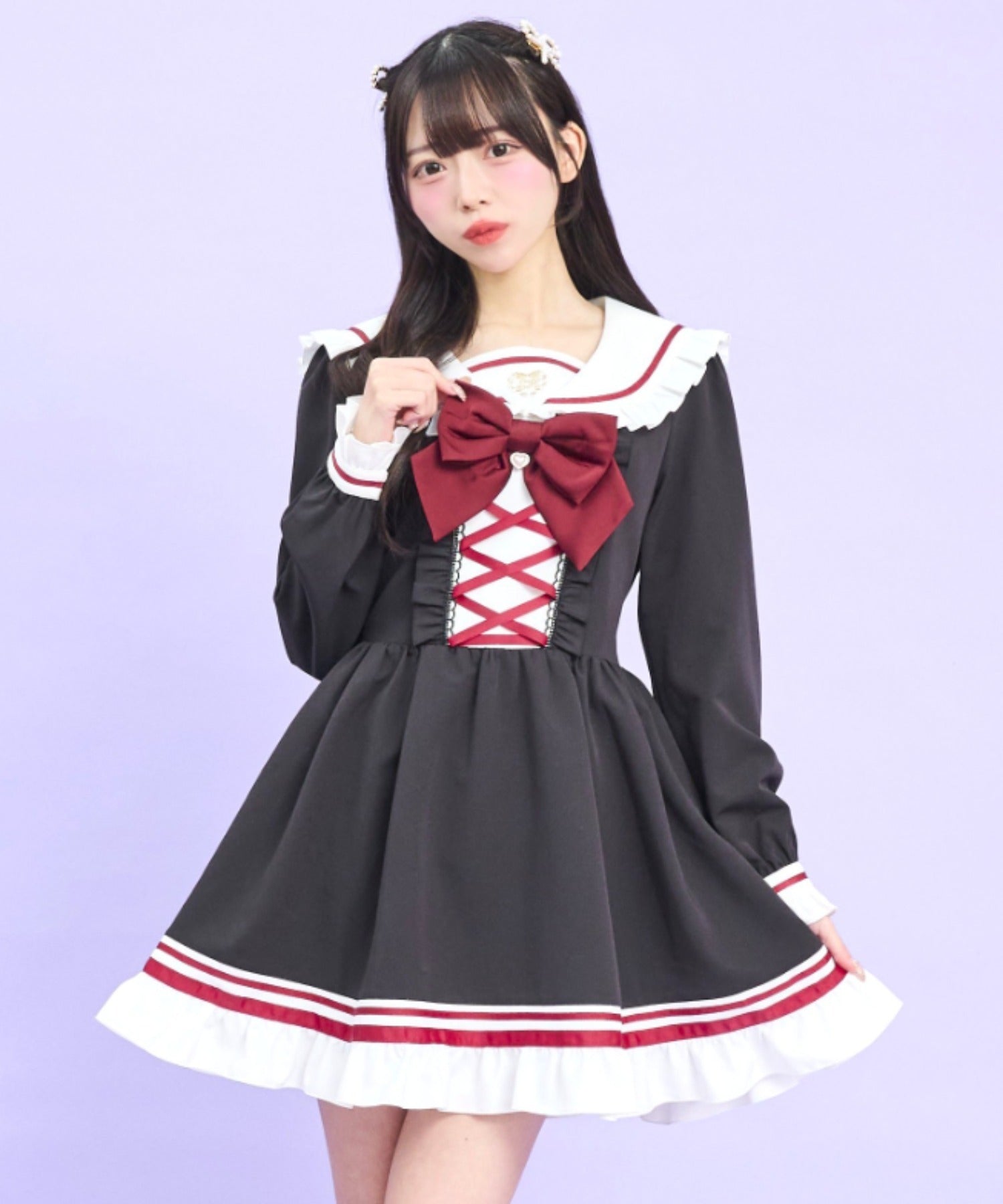 シークレットハニー Secret Honey フロントレースアップセーラーワンピース （クロ） クロ