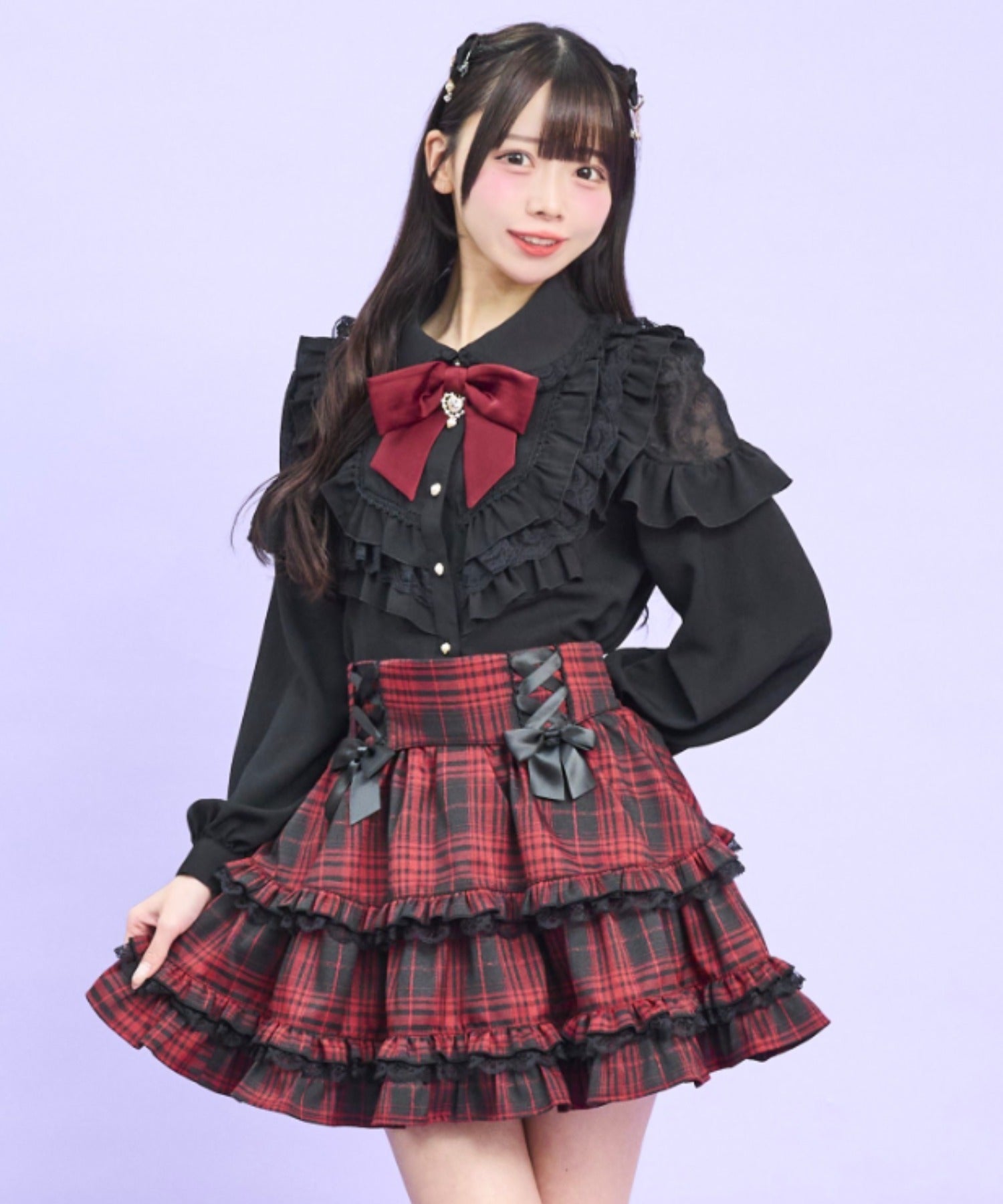 シークレットハニー Secret Honey ヨークフリル肩レース切り替えブラウス （クロ） クロ