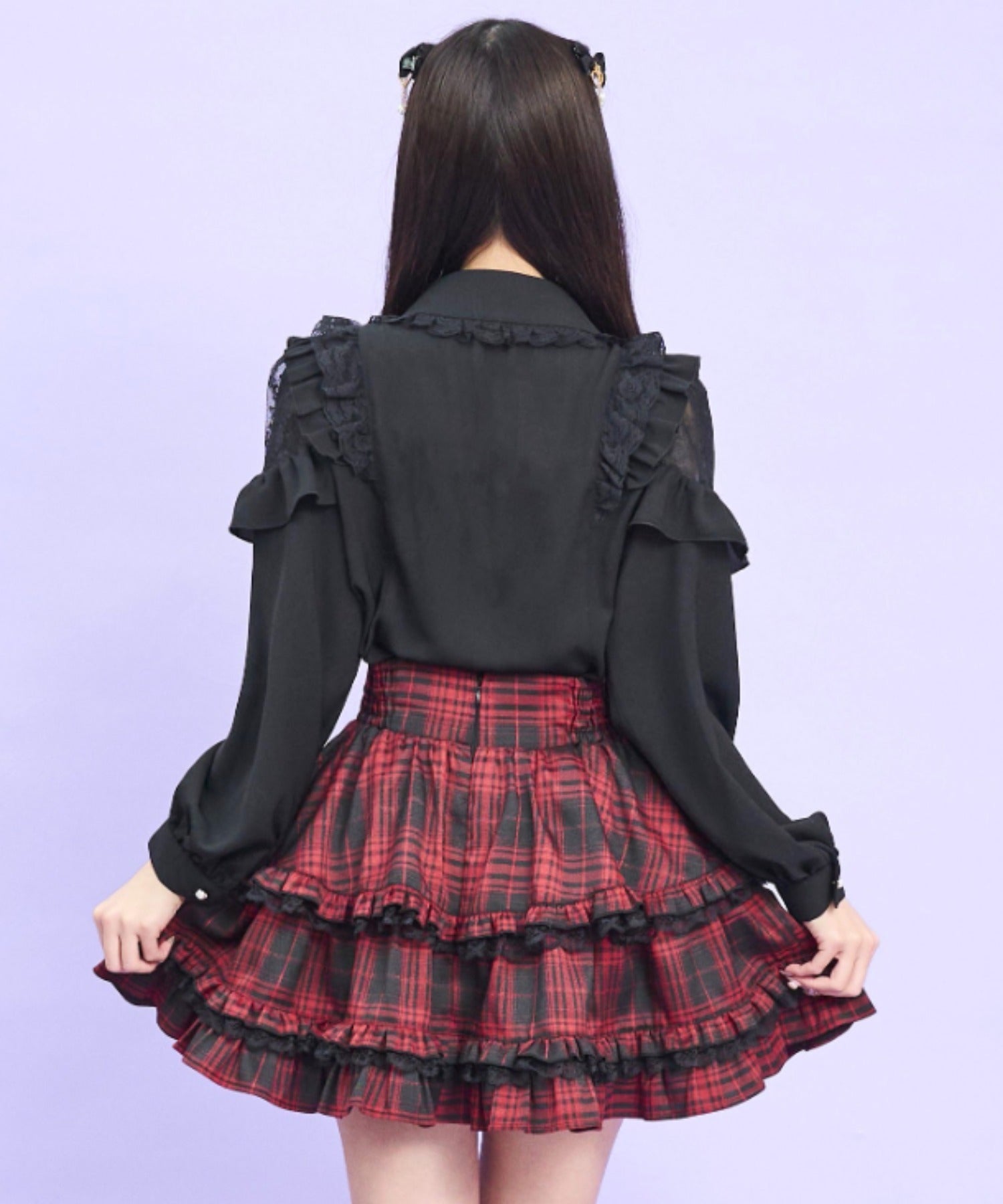 シークレットハニー Secret Honey ヨークフリル肩レース切り替えブラウス （クロ） クロ