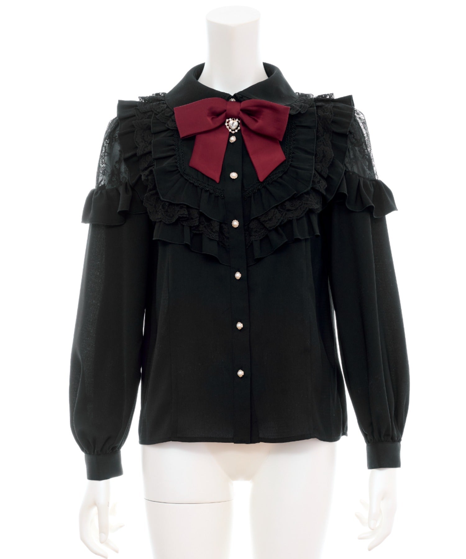 シークレットハニー Secret Honey ヨークフリル肩レース切り替えブラウス （クロ） クロ