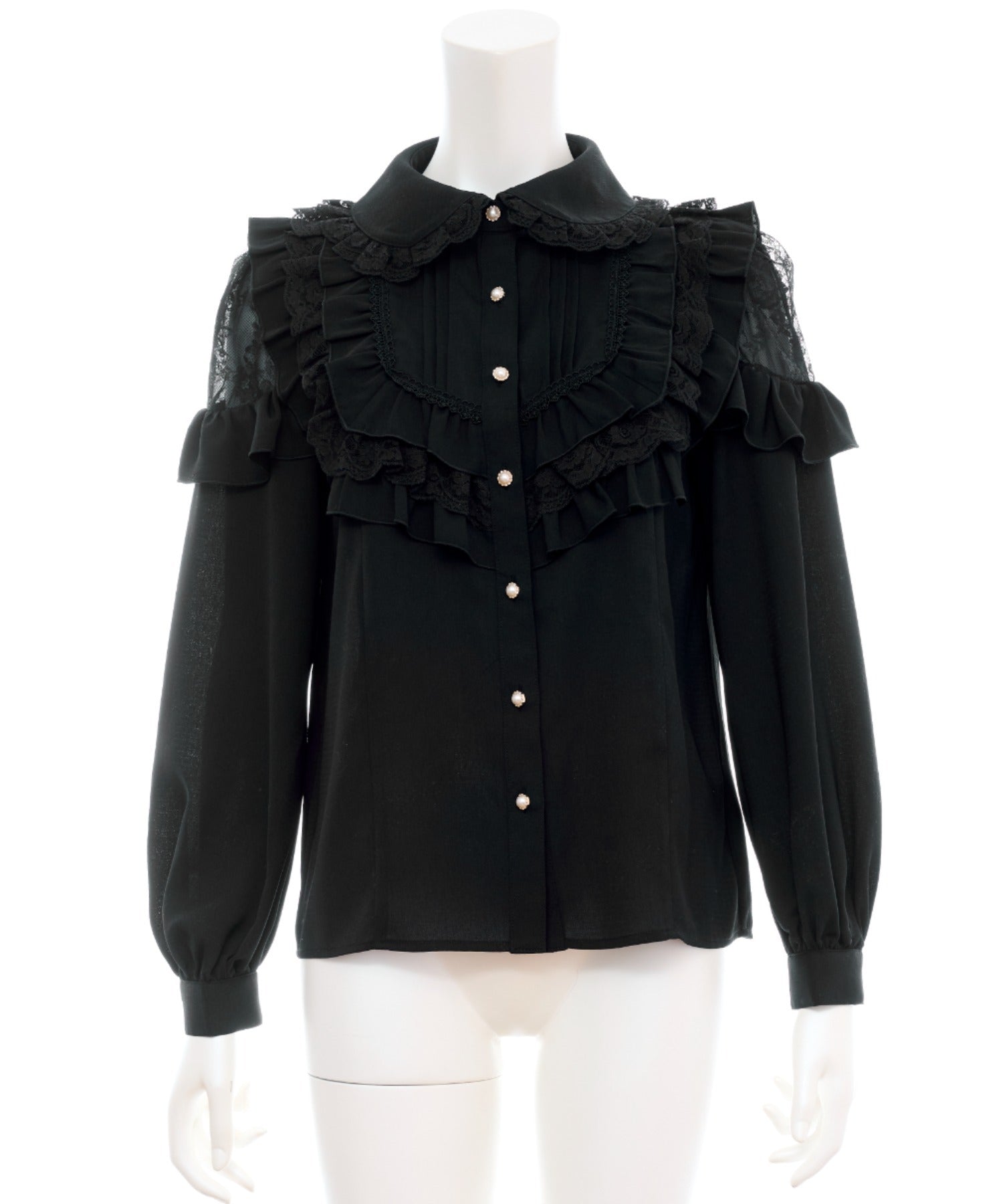 シークレットハニー Secret Honey ヨークフリル肩レース切り替えブラウス （クロ） クロ