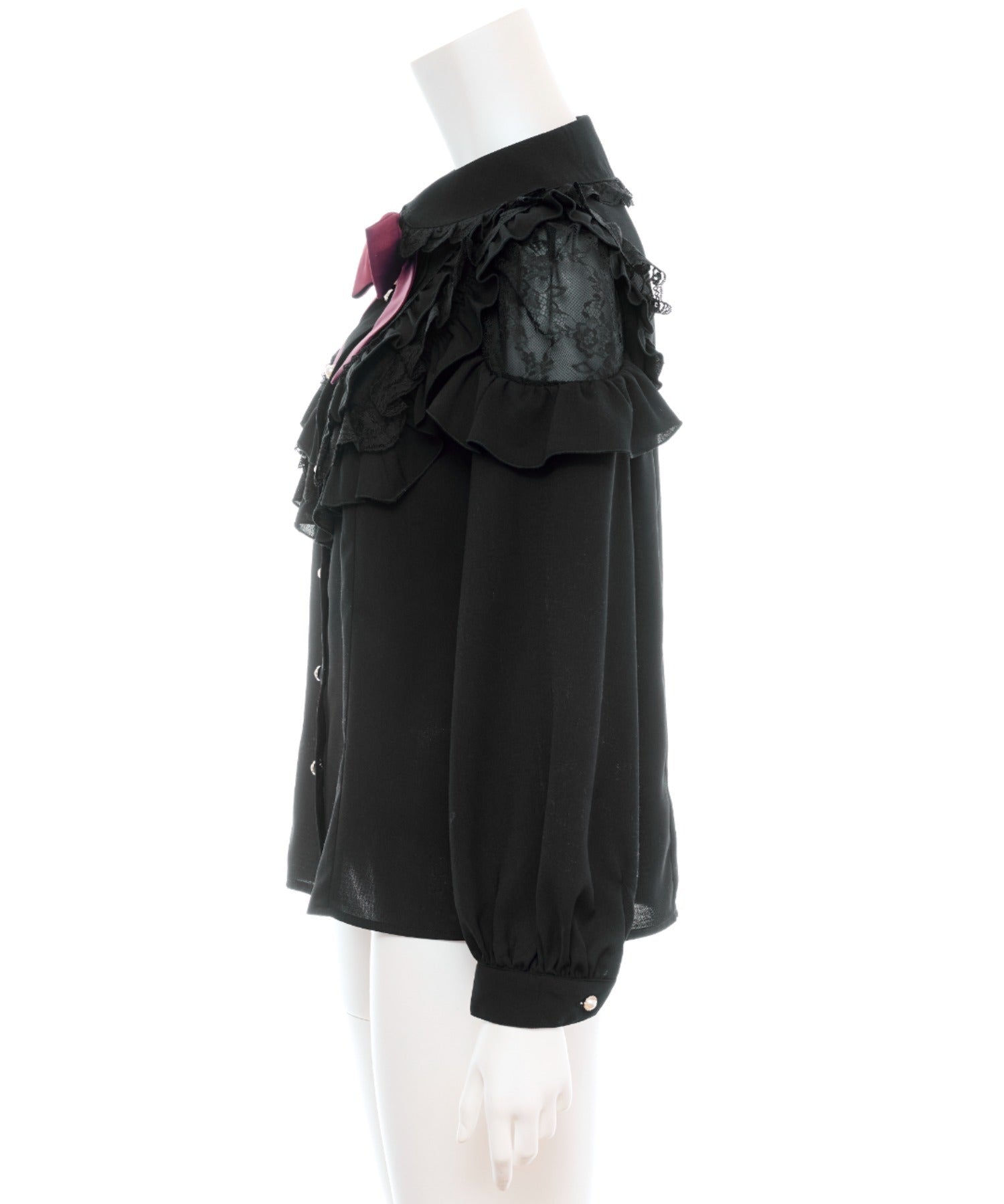 シークレットハニー Secret Honey ヨークフリル肩レース切り替えブラウス （クロ） クロ