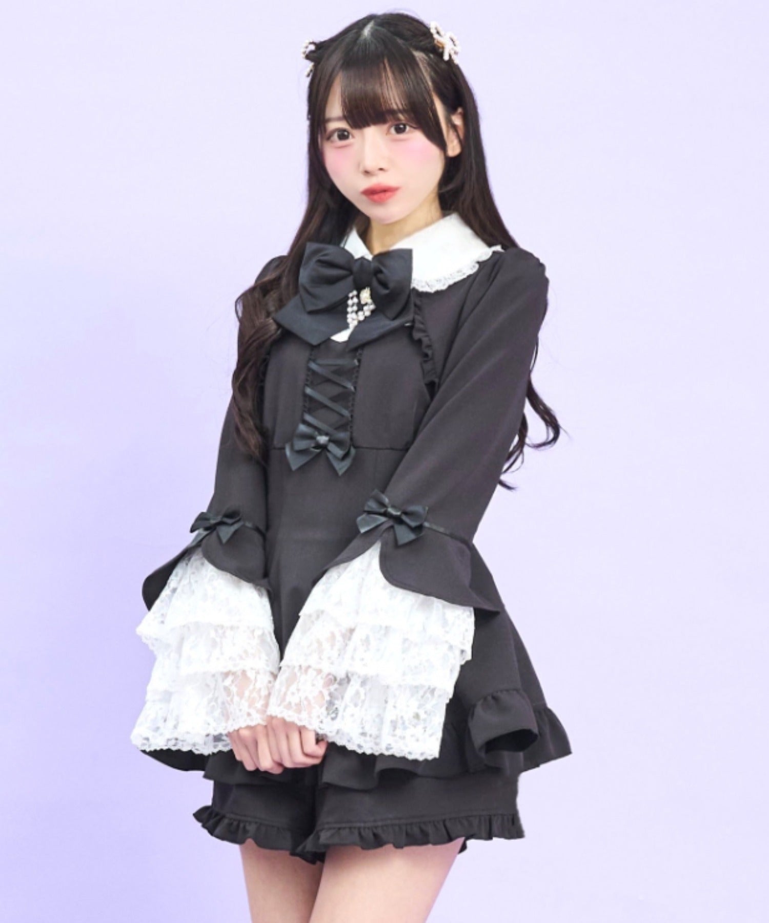 シークレットハニー Secret Honey ティアードベルスリーブセットアップ （クロ） クロ