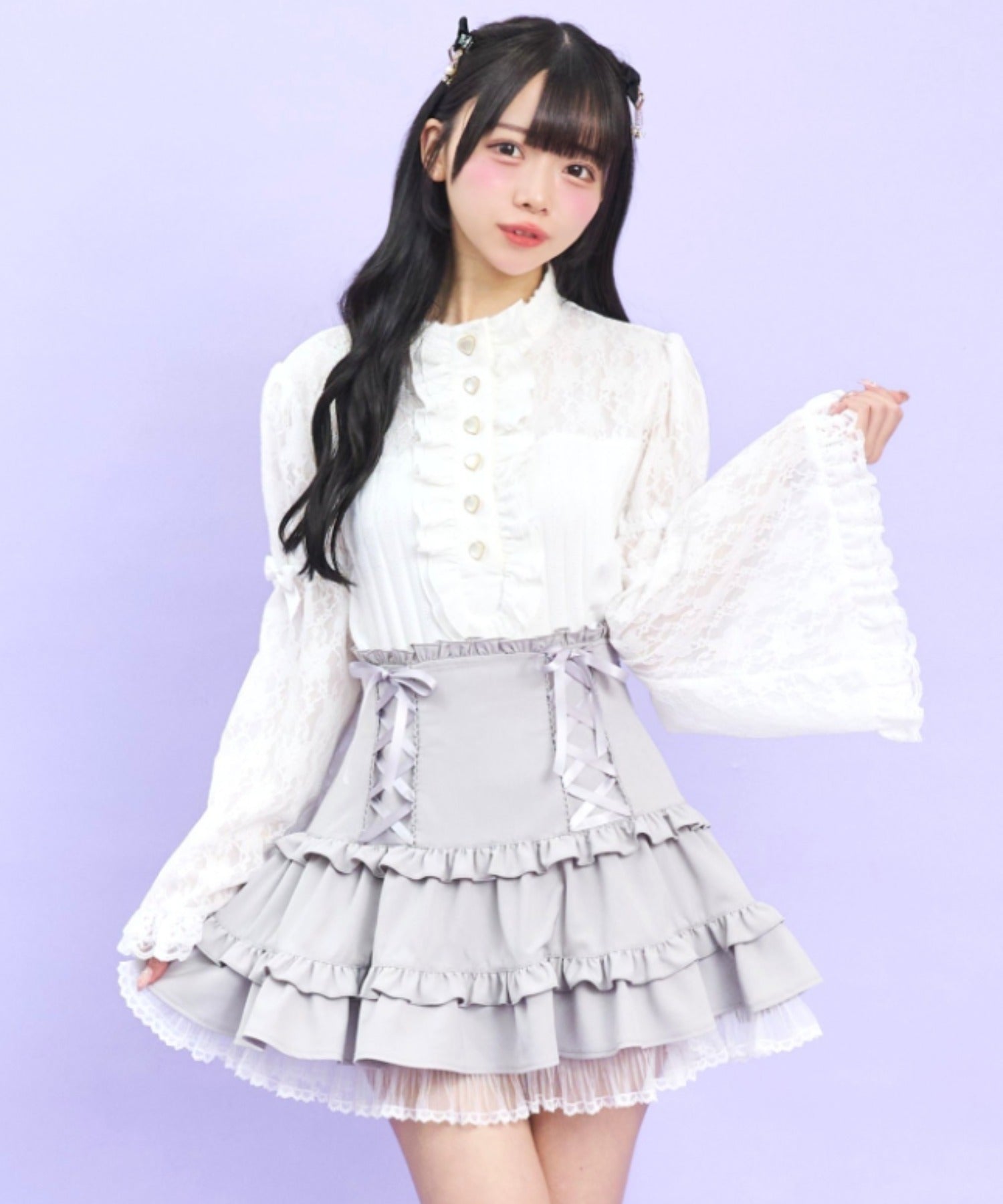 シークレットハニー Secret Honey フロントフリル姫袖カットソー （ホワイト） ホワイト
