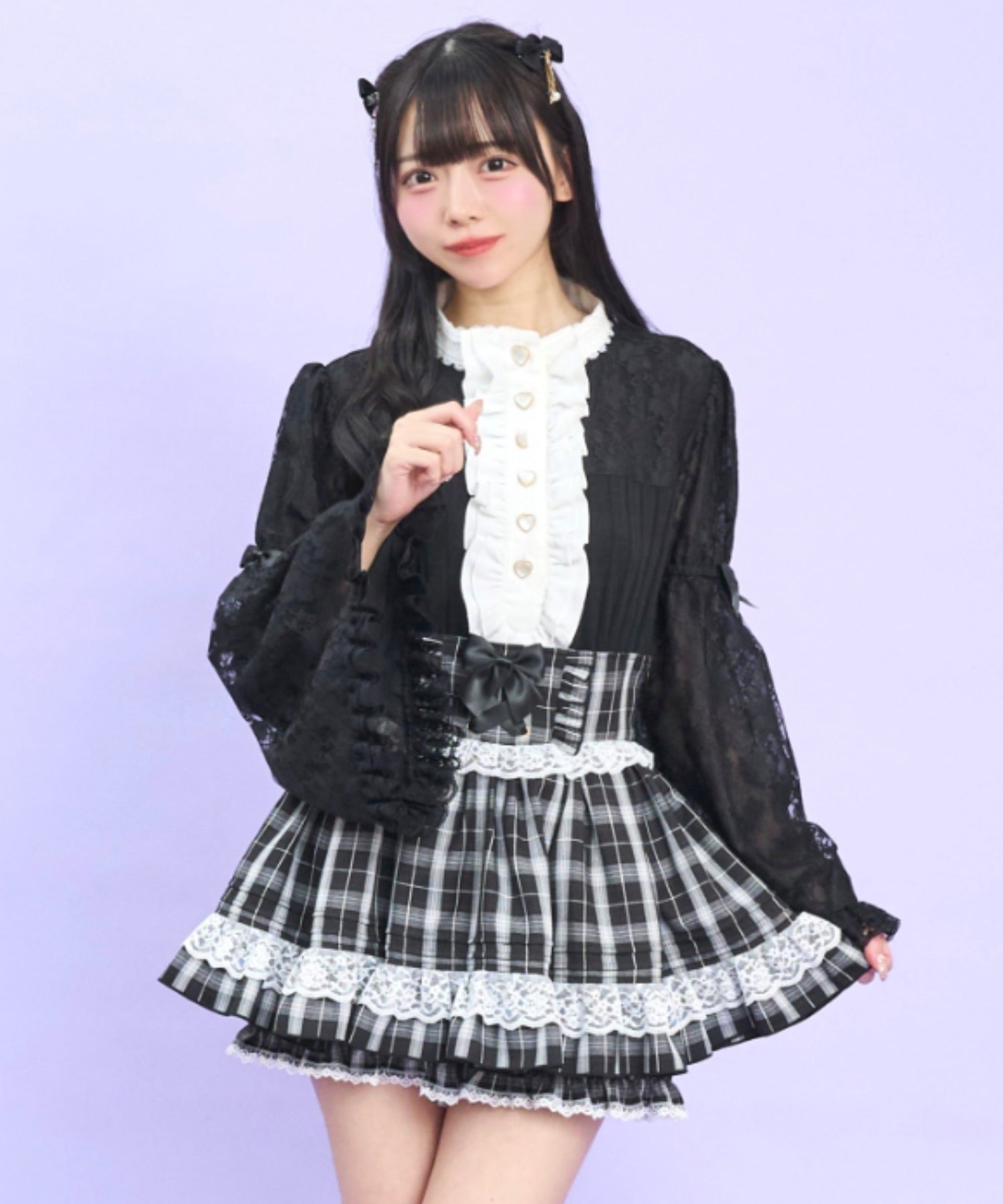 シークレットハニー Secret Honey フロントフリル姫袖カットソー （クロ） クロ