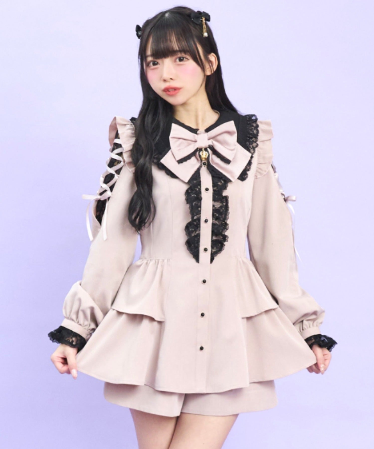 シークレットハニー Secret Honey ロングポイントカラーショルダーレースアップセットアップ （ピンク） ピンク