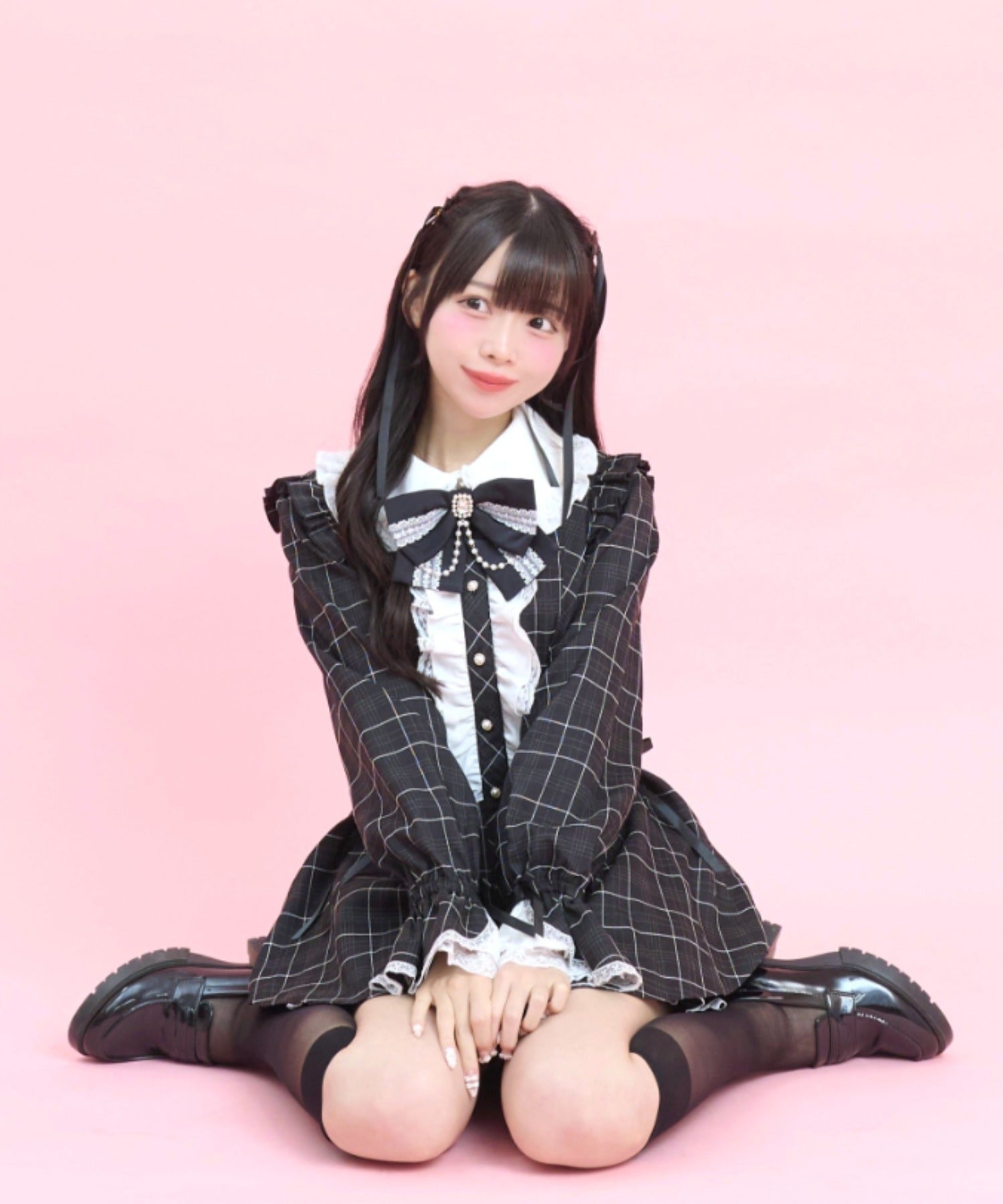 シークレットハニー Secret Honey サイドレースアップティアードスリーブセットアップ （チェッククロ） チェッククロ