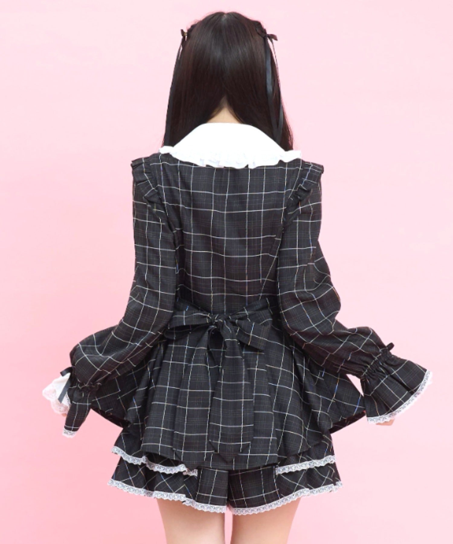 シークレットハニー Secret Honey サイドレースアップティアードスリーブセットアップ （チェッククロ） チェッククロ