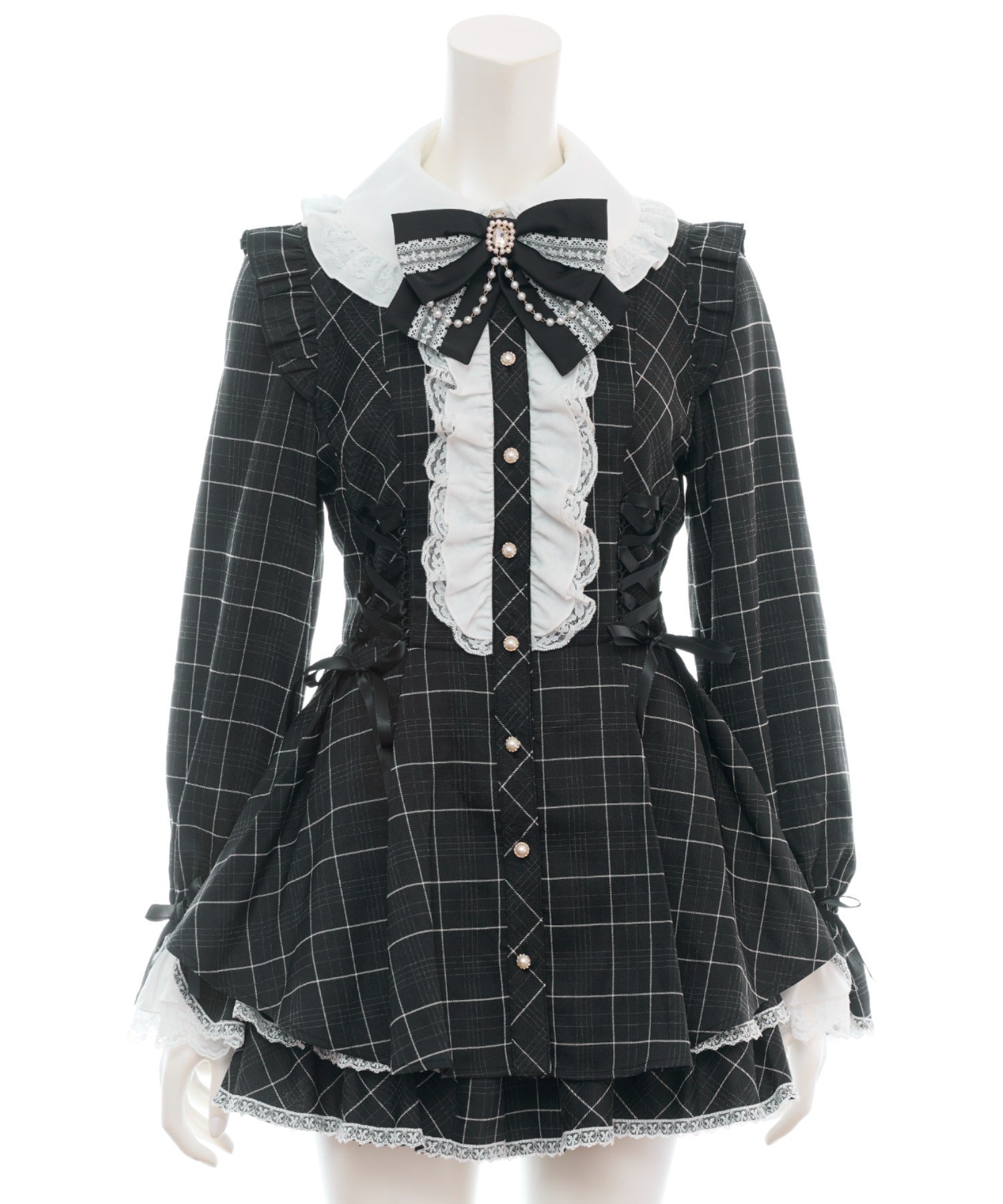 シークレットハニー Secret Honey サイドレースアップティアードスリーブセットアップ （チェッククロ） チェッククロ