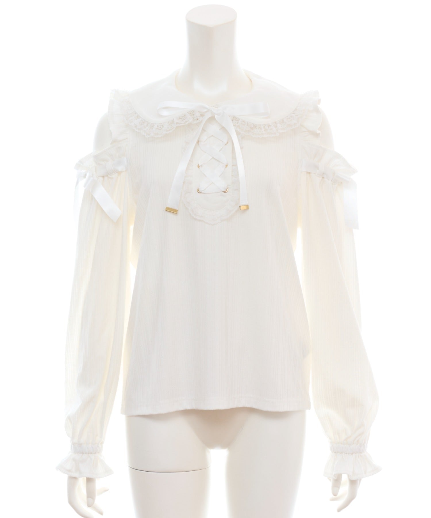 シークレットハニー Secret Honey 肩開きレースアップカットソー （ホワイト） ホワイト