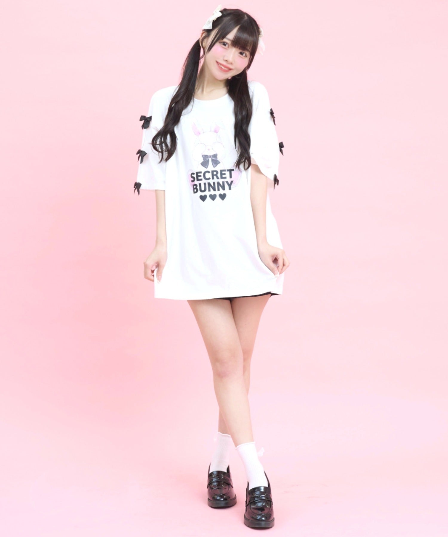 シークレットハニー Secret Honey 袖スリットバニープリントTシャツ （ホワイト） ホワイト