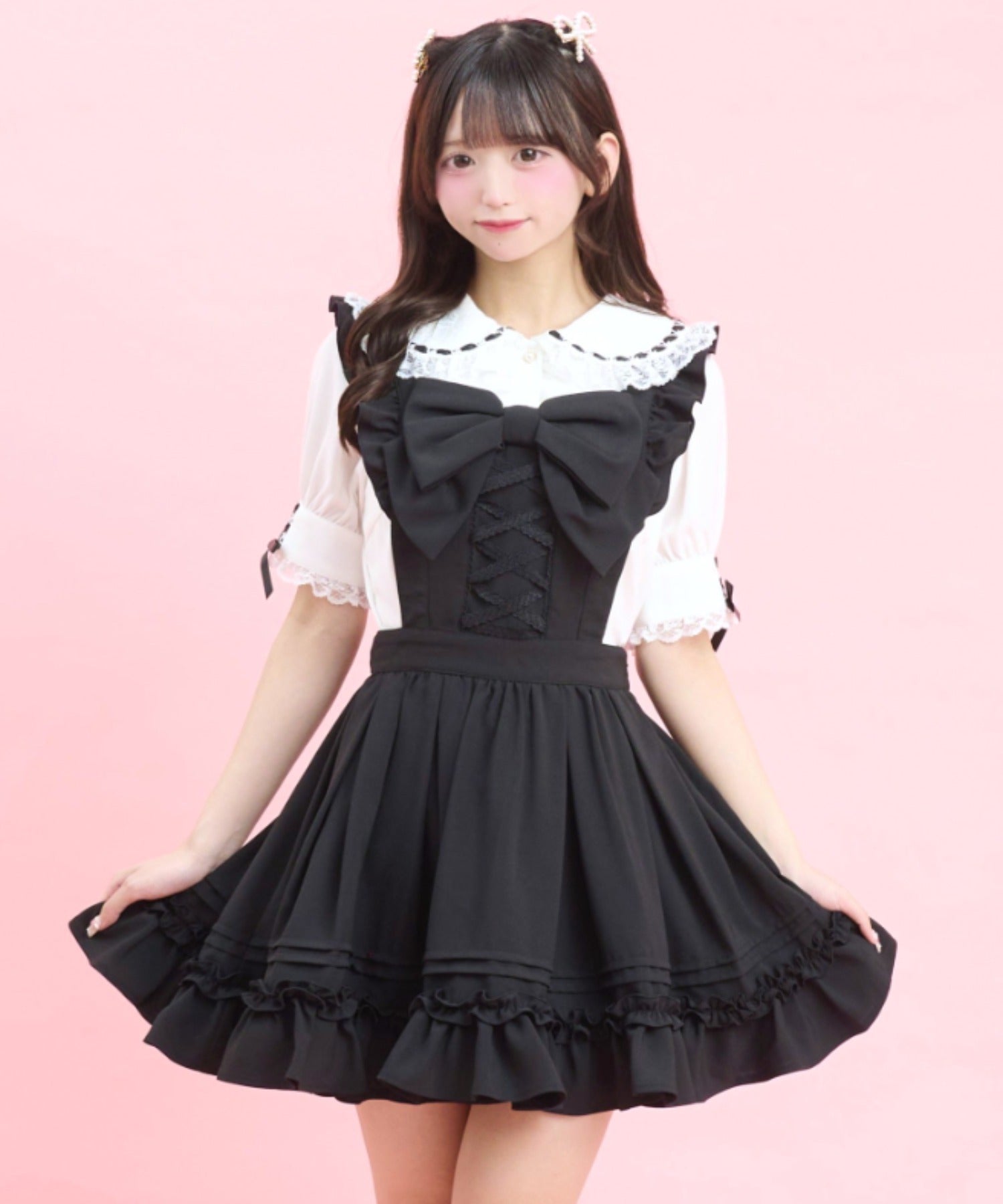 シークレットハニー Secret Honey リボン付エプロンジャンドレ （クロ） クロ