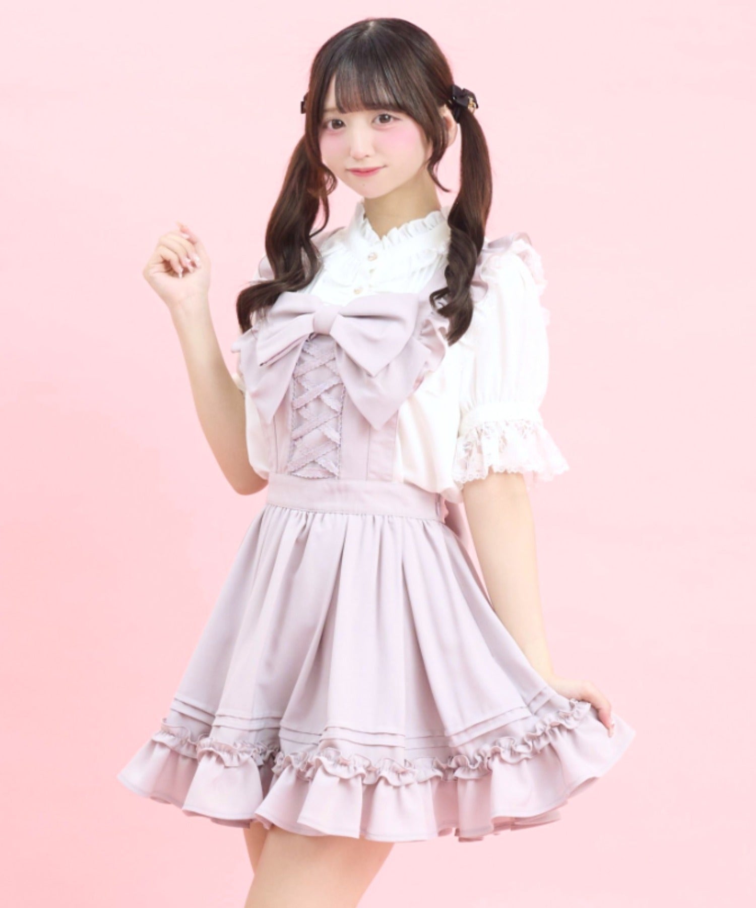 シークレットハニー Secret Honey リボン付エプロンジャンドレ （ピンク） ピンク