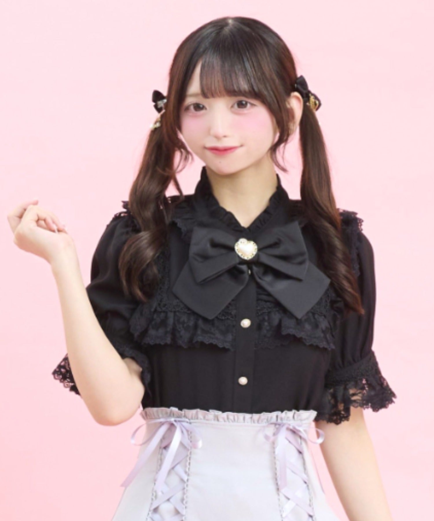 シークレットハニー Secret Honey スクエアヨークレースフリルブラウス （クロ） クロ