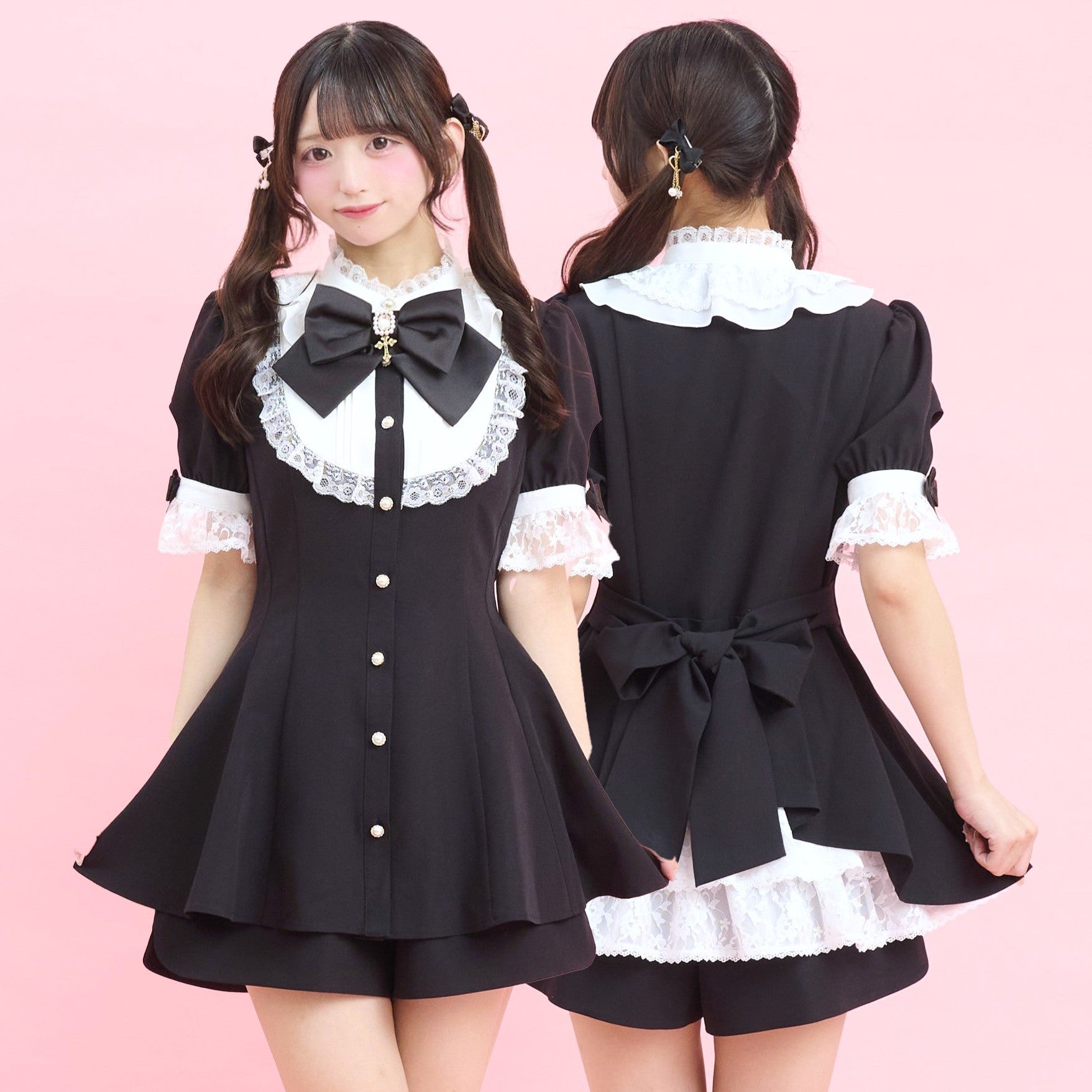 シークレットハニー Secret Honey バッスル半袖セットアップ （クロ） クロ