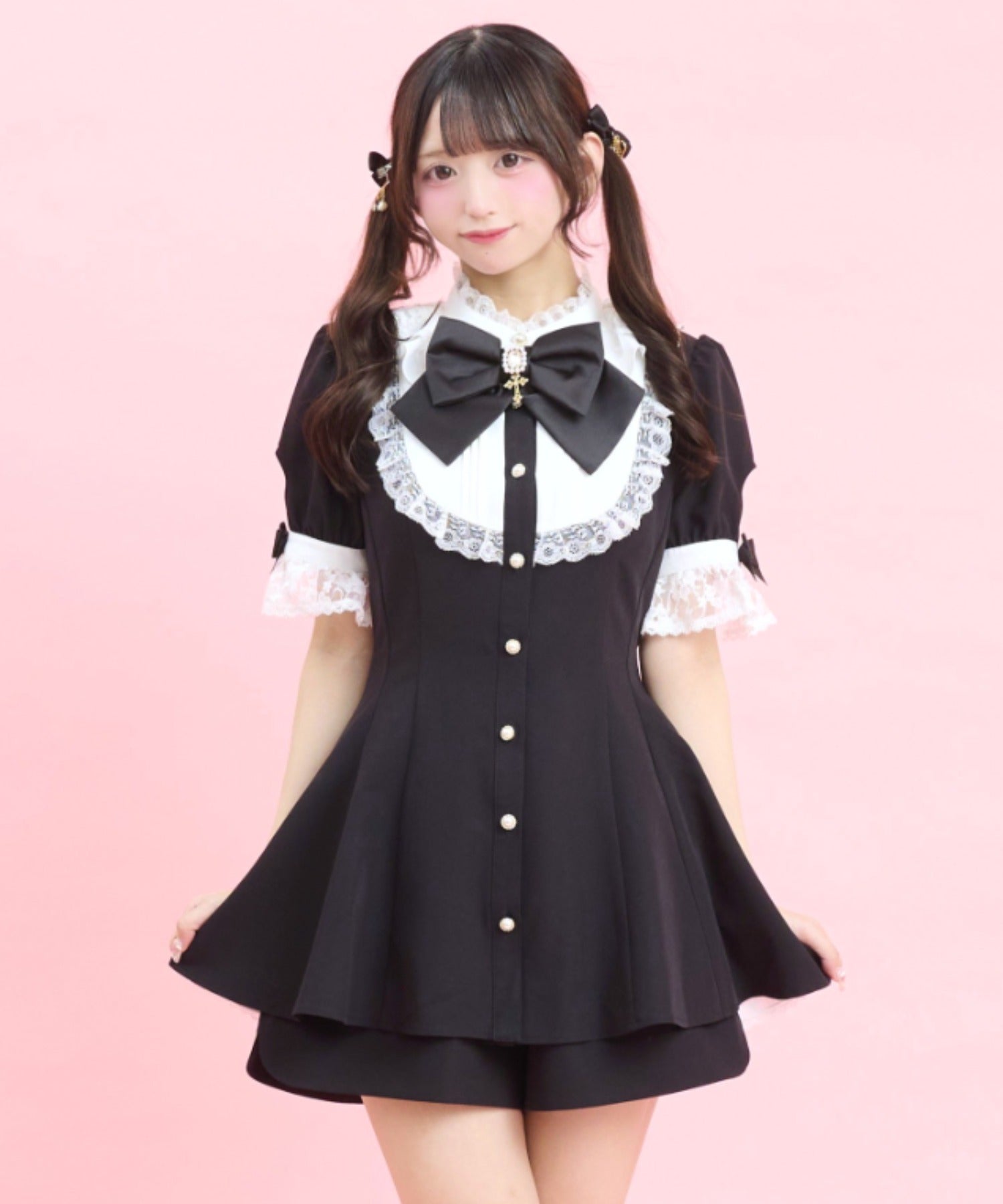 シークレットハニー Secret Honey バッスル半袖セットアップ （クロ） クロ