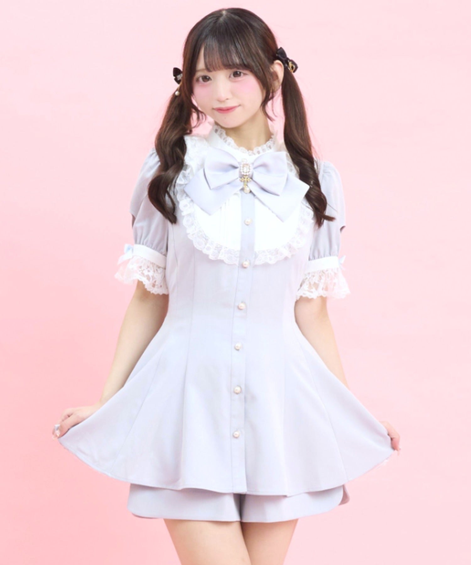シークレットハニー Secret Honey バッスル半袖セットアップ （グレー） グレー