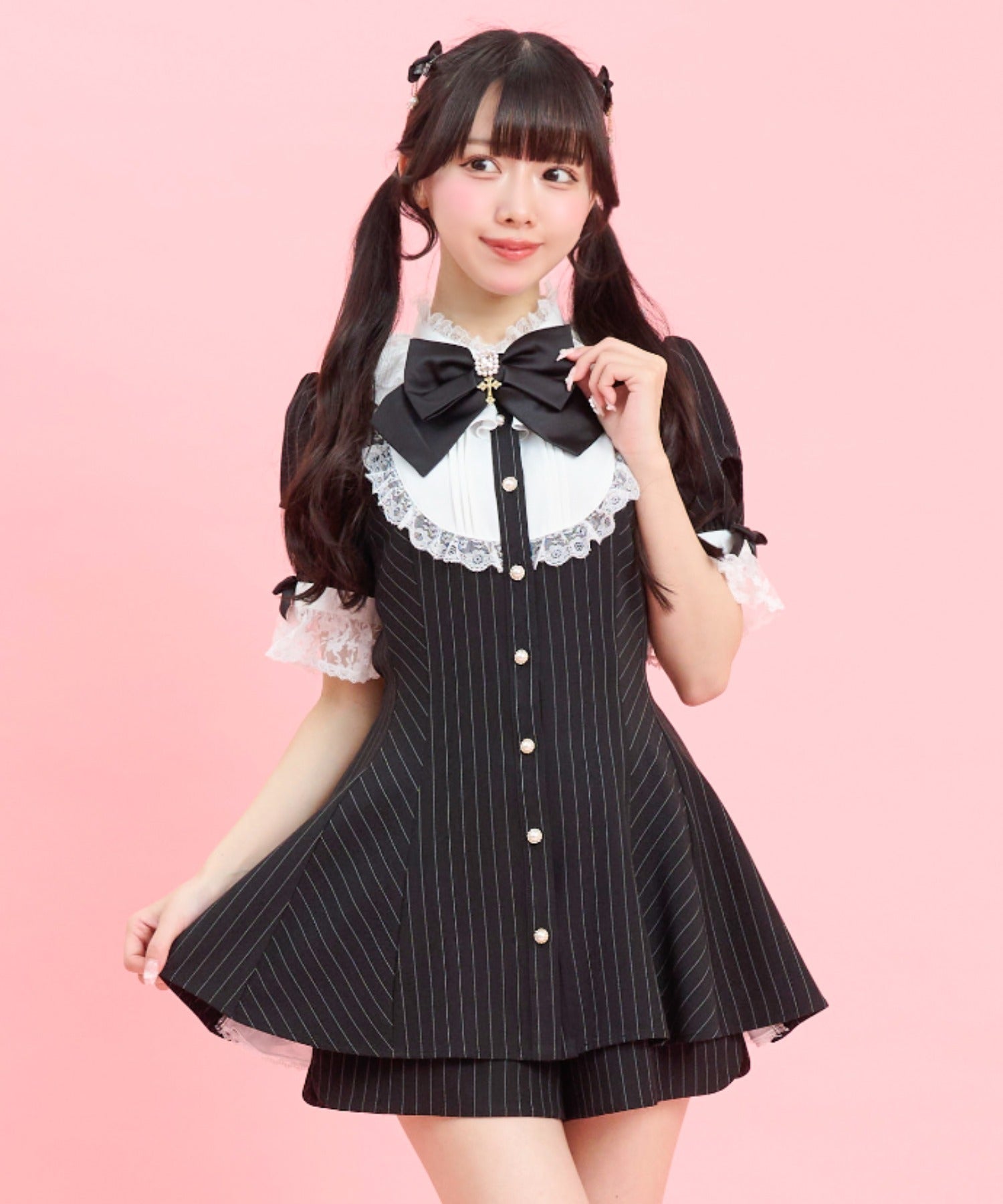 シークレットハニー Secret Honey バッスル半袖セットアップ （ストライプクロ） ストライプクロ